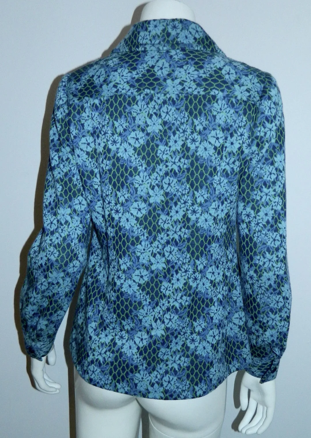 1970s vintage 49er jacket blue floral WOOL jersey blazer XS