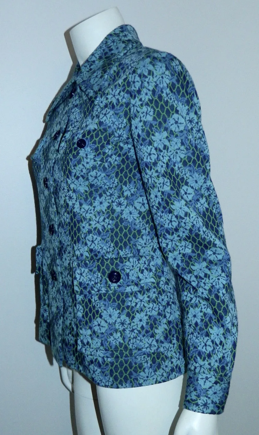 1970s vintage 49er jacket blue floral WOOL jersey blazer XS