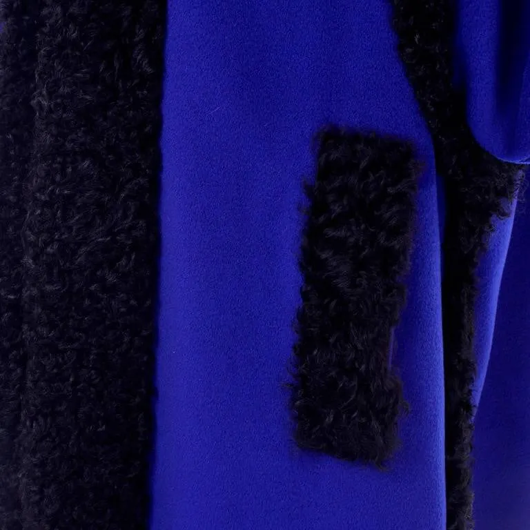 1980s Yves Saint Laurent YSL Blue Wool Vintage Coat with Curly Lambswool Size 38