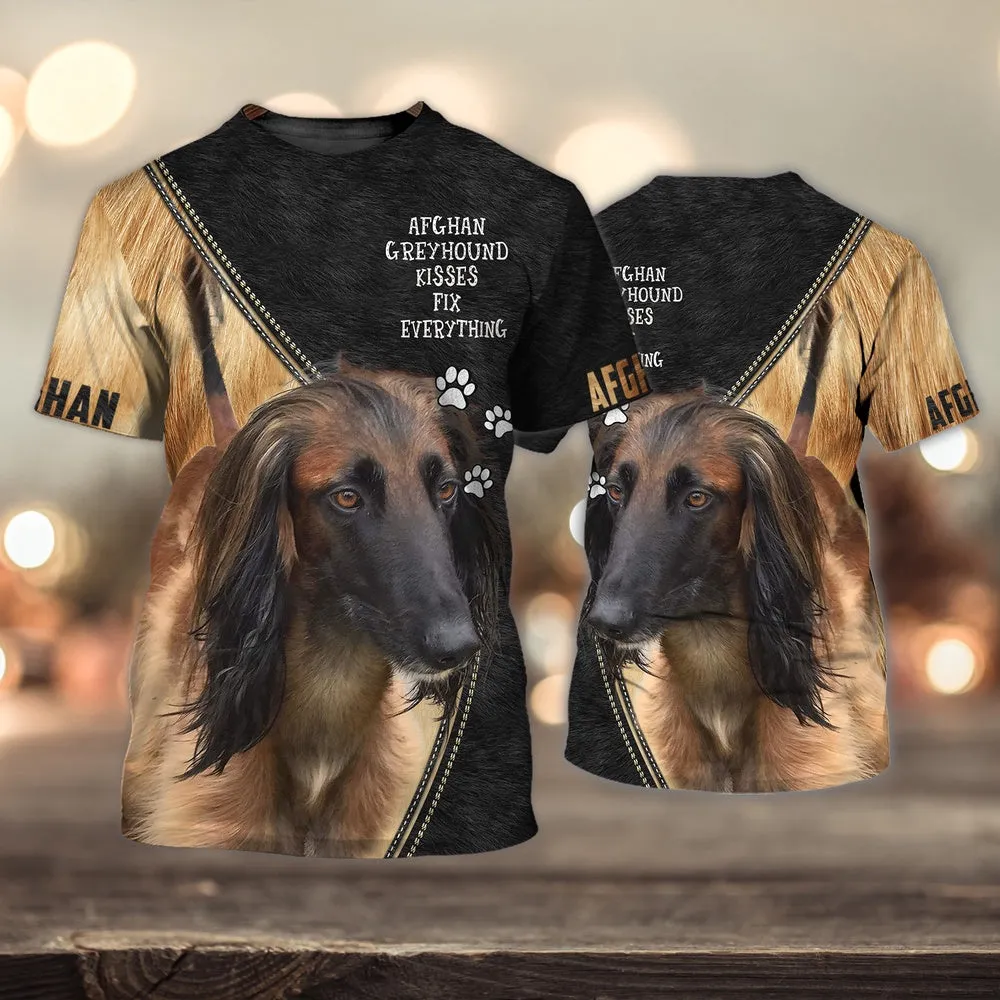 3D Dog T Shirts, Afghan Hound Kisses Fix Everything All Over Print T-Shirt, Gift For Pet Loves