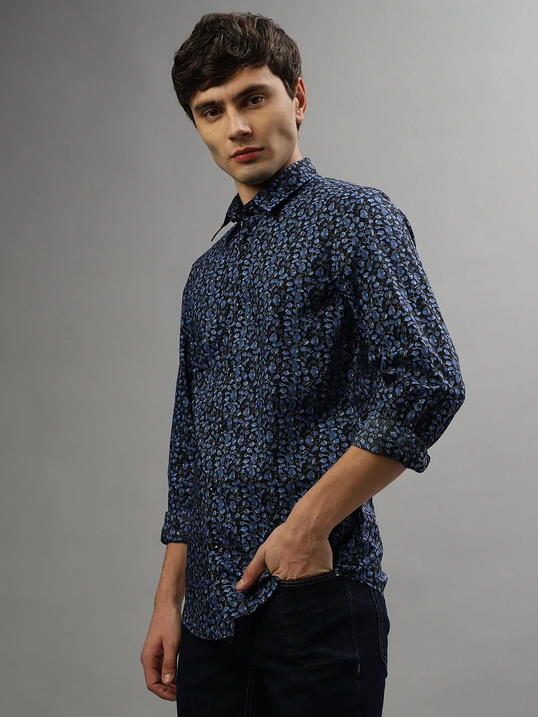 Antony Morato Blue Fashion Printed Slim Fit Shirt