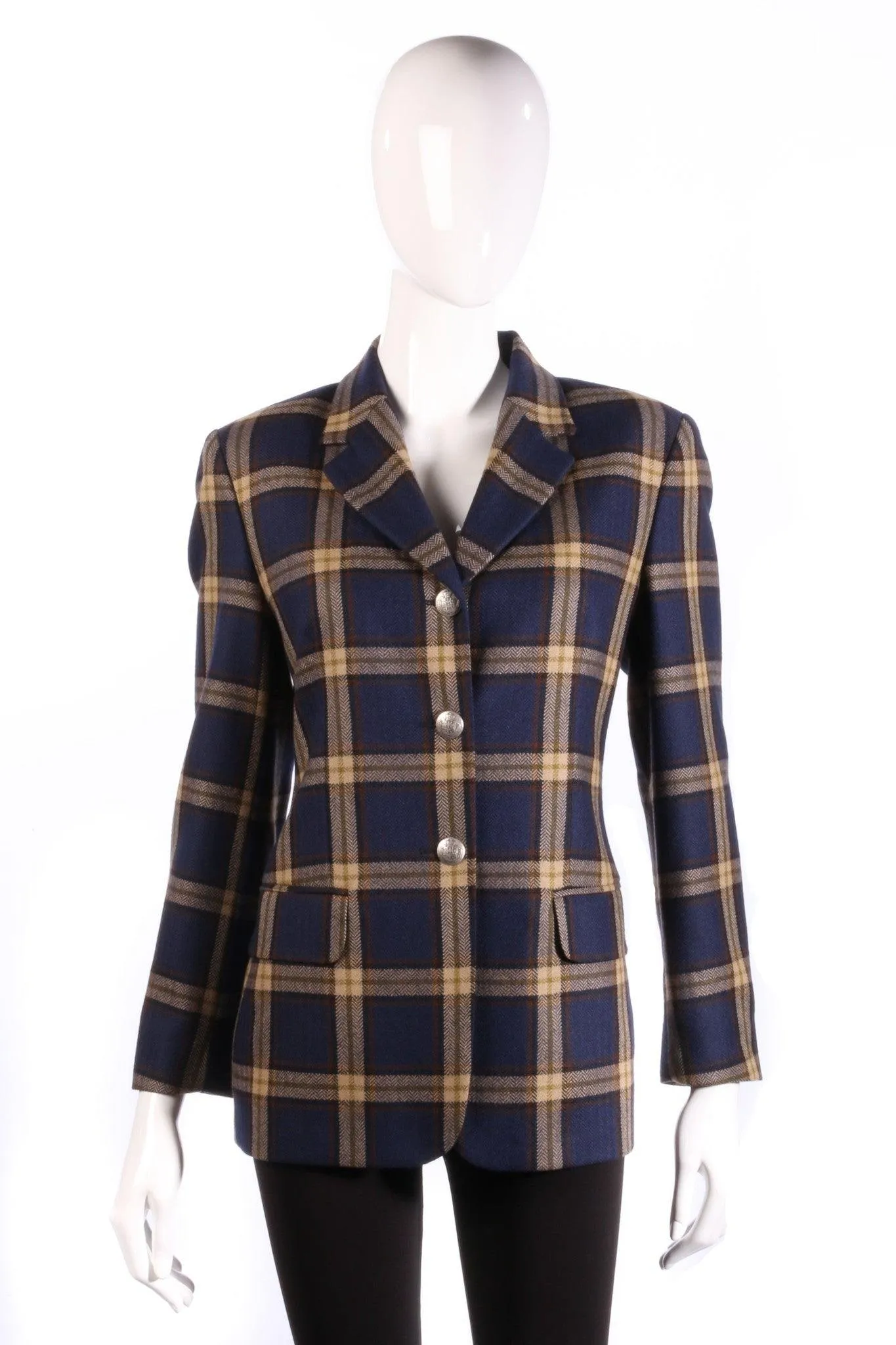 Artigiano Jacket Wool Blue and Cream Check UK Size 10