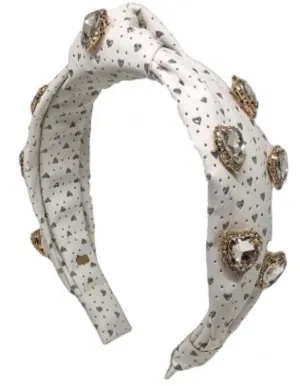 Bari Lynn Heart Rhinestone Embellished Knot Headband - White