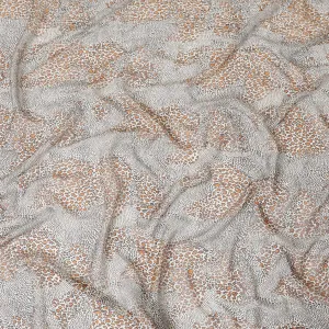 Beige pure silk chiffon fabric with black and squash orange print in animal skin design-D9306