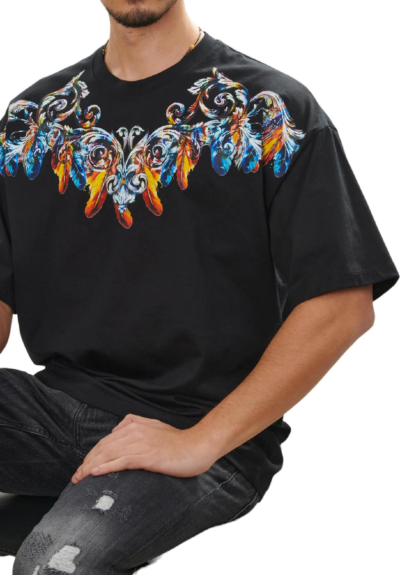 Black Crest Feather Oversize Tee