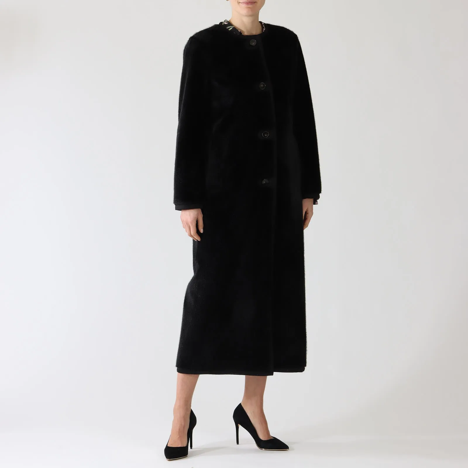 Black Midi Faux Fur Coat