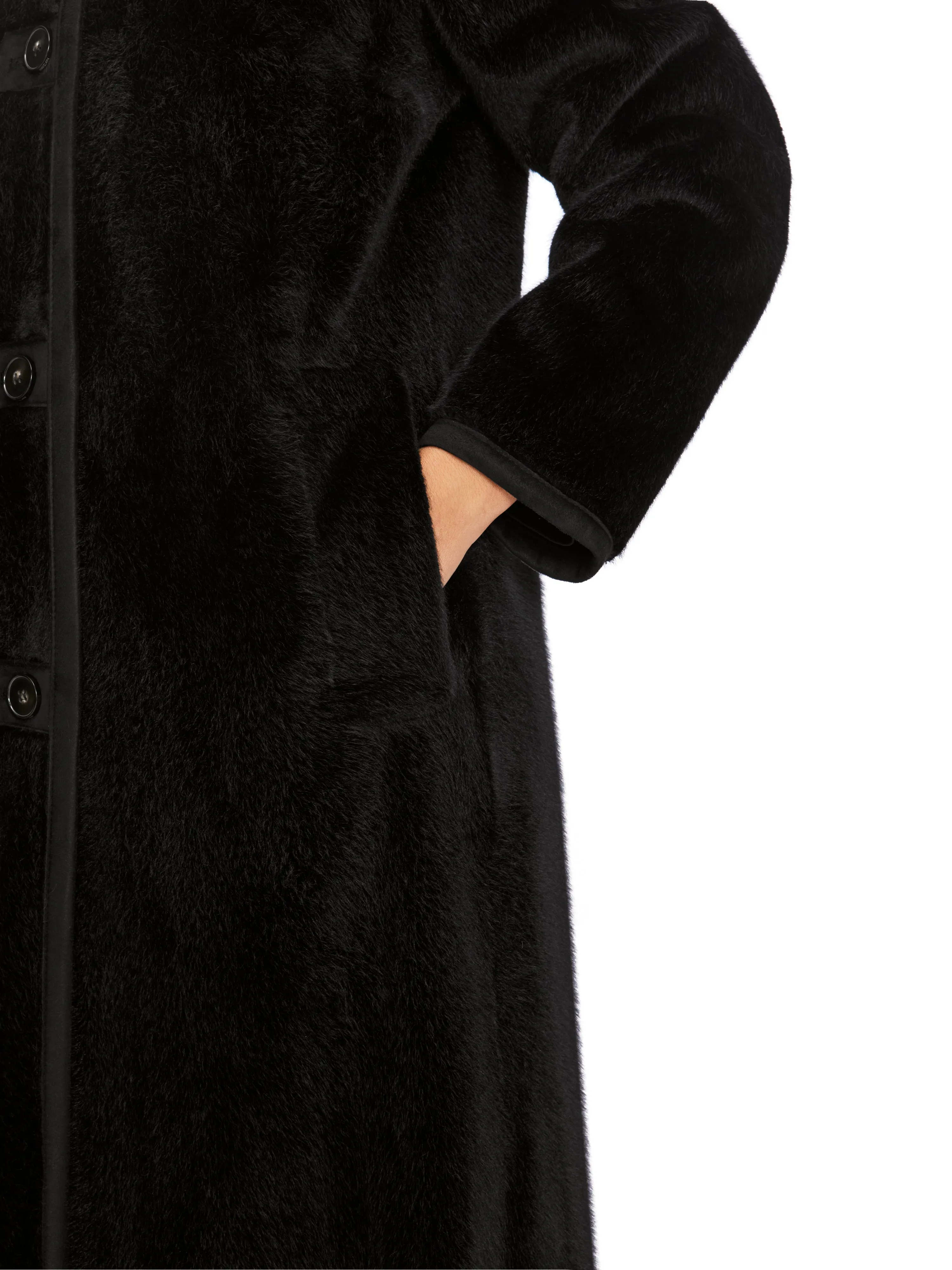 Black Midi Faux Fur Coat