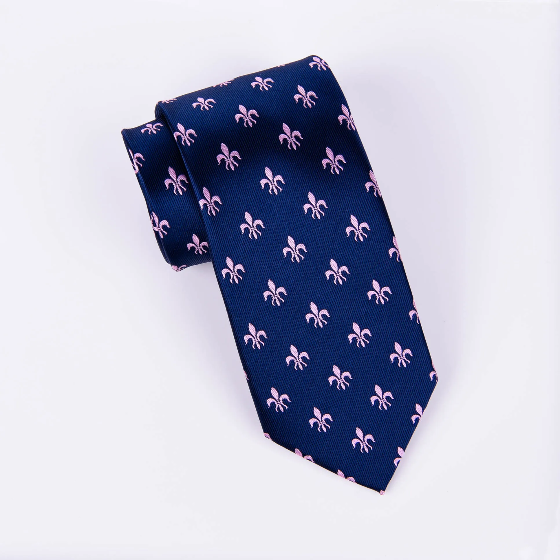 Blue & Pink Italian Fleur-De-Lis Designer Tie 8cm Necktie Florentine Accessory