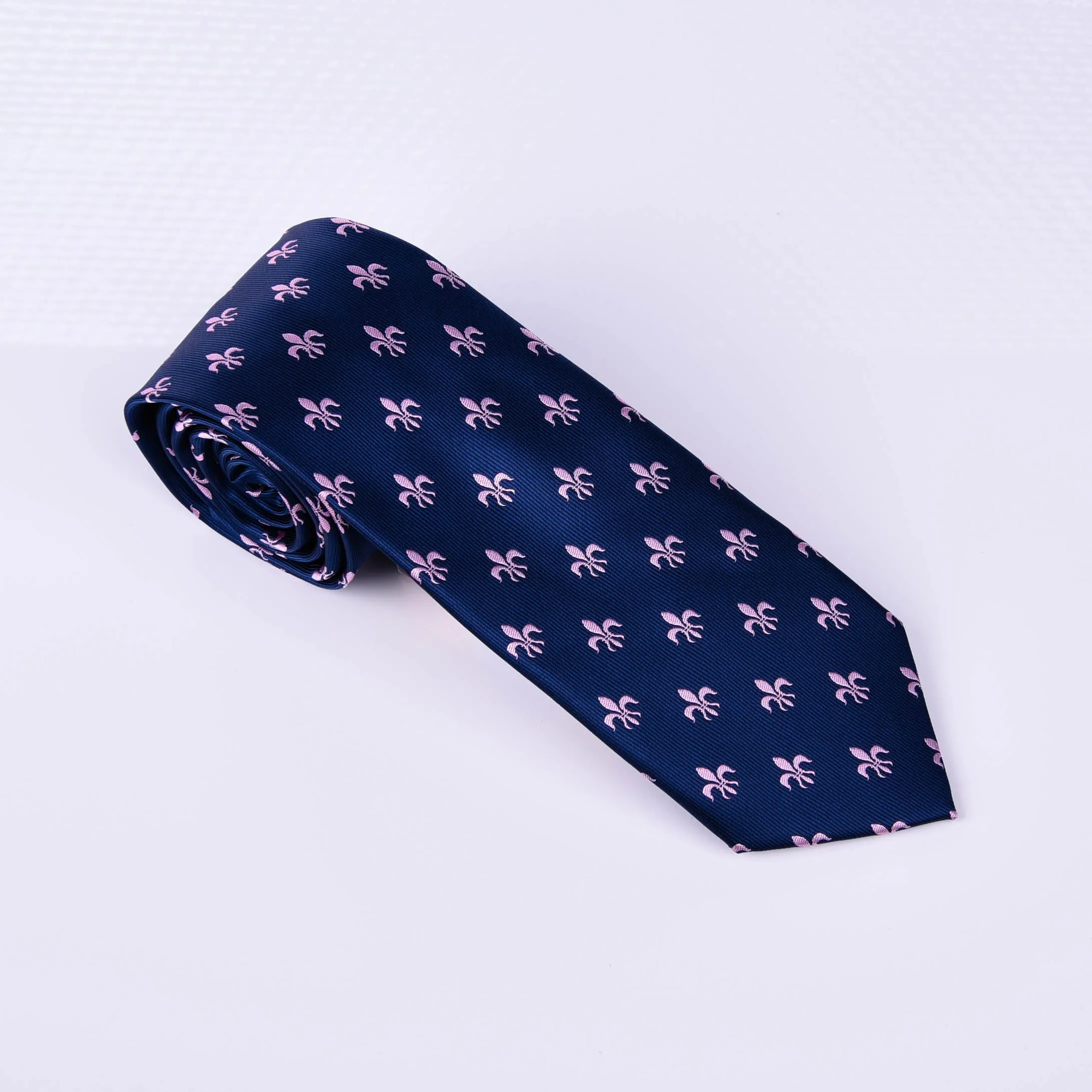 Blue & Pink Italian Fleur-De-Lis Designer Tie 8cm Necktie Florentine Accessory