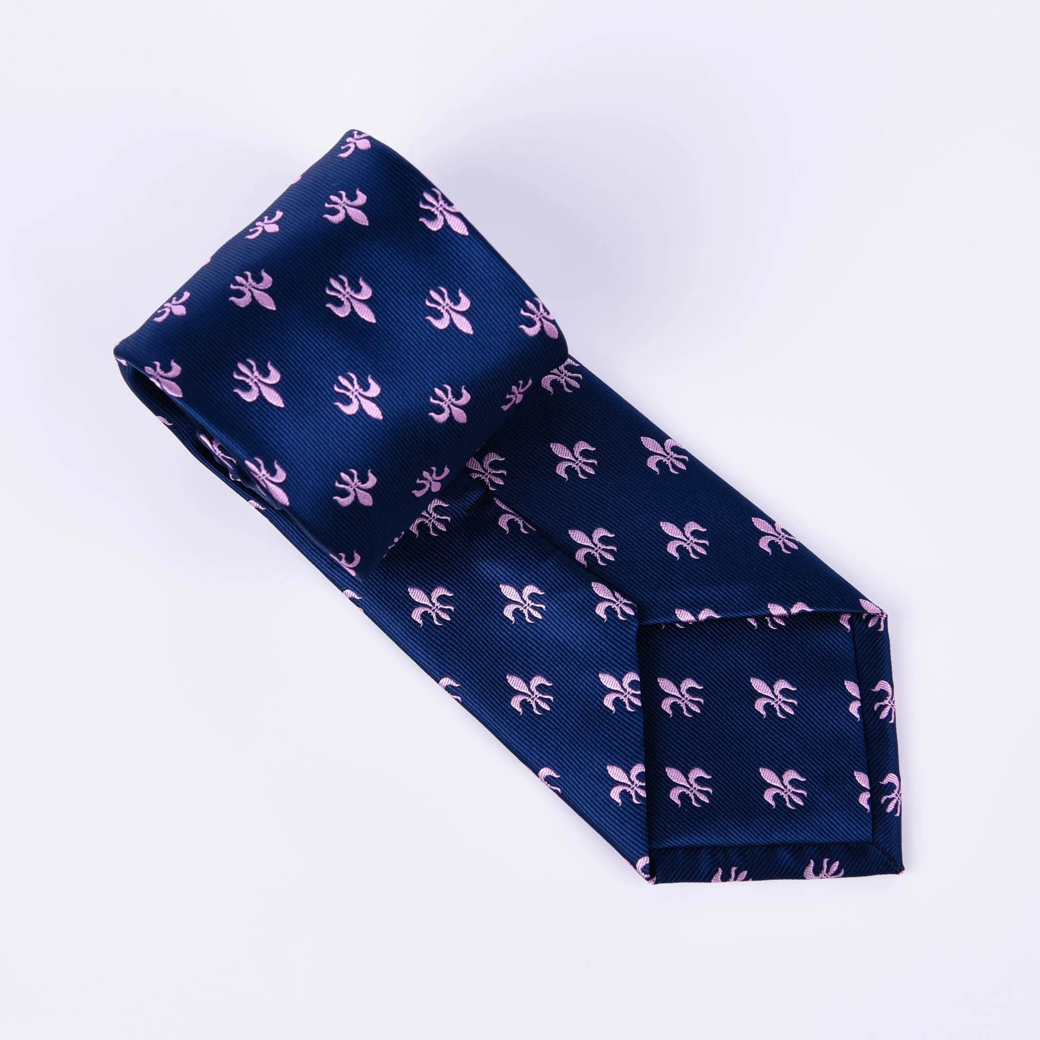 Blue & Pink Italian Fleur-De-Lis Designer Tie 8cm Necktie Florentine Accessory