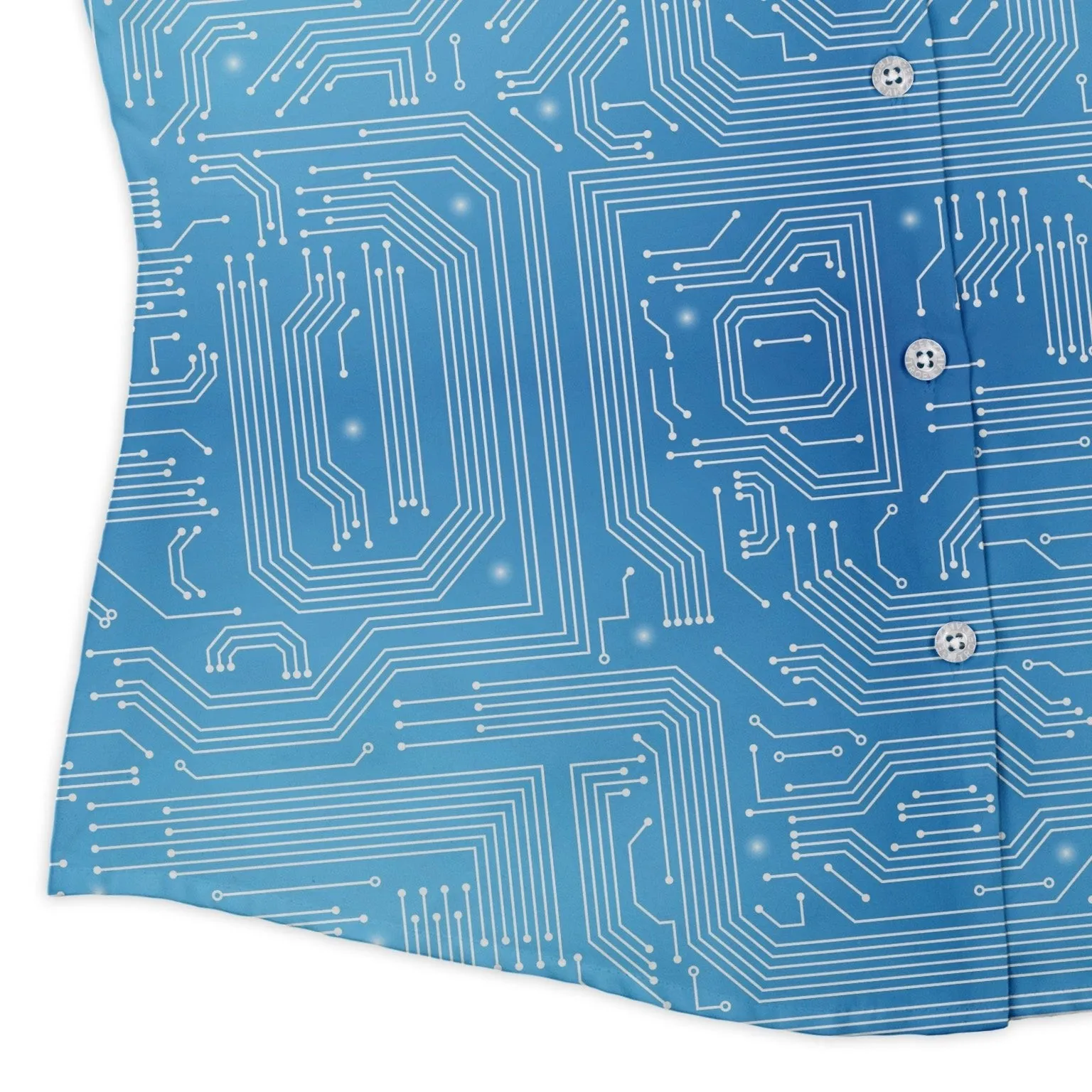 Blue Computer Circuit Board Curvy Button Up Shirt