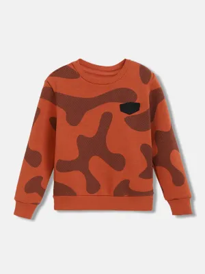 Blue Giraffe Boys Rust Printed Round Neck Full Sleeves Pullover Style Sweatshirt