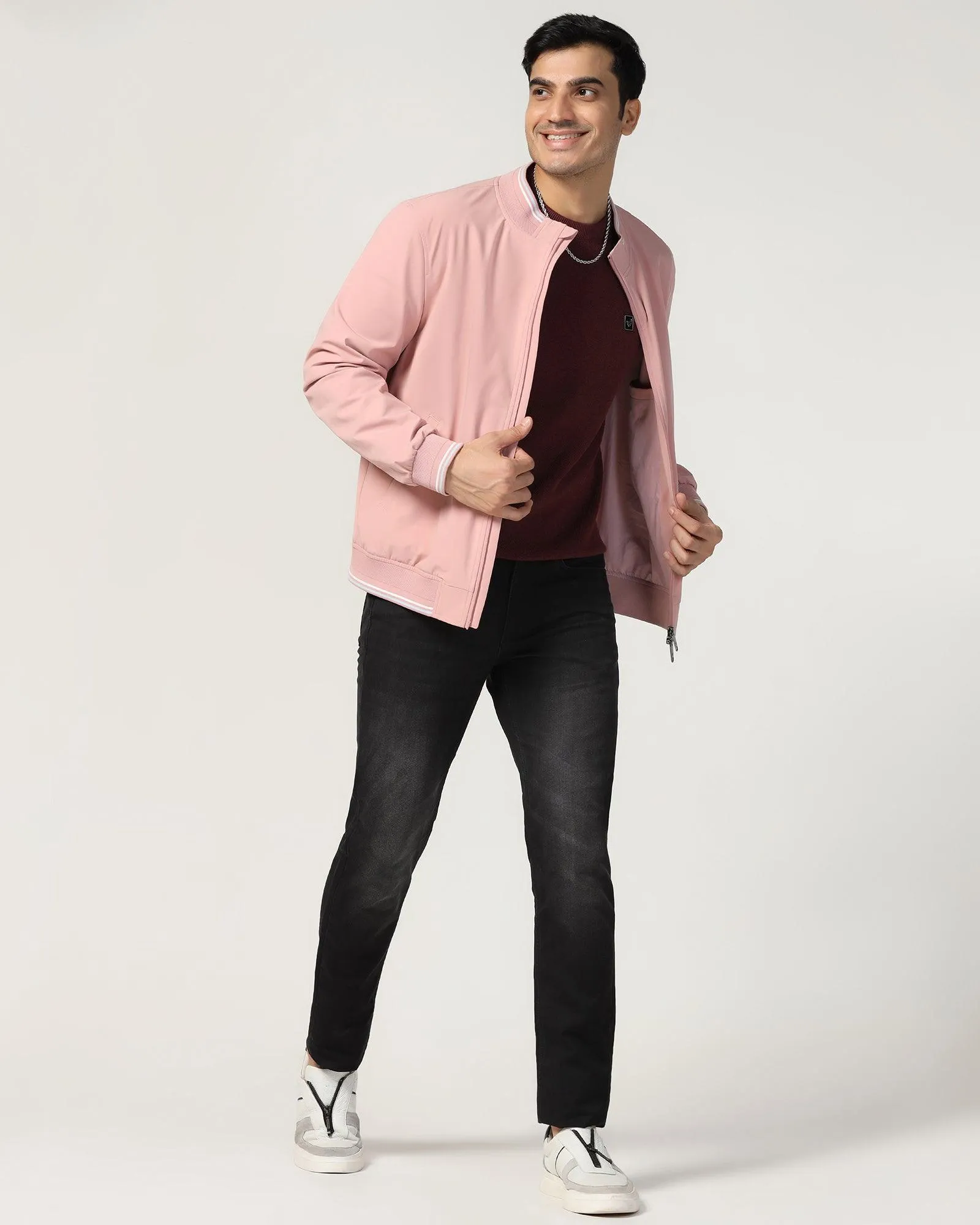 Bomber Peach Solid Zipper Jacket - Cornell