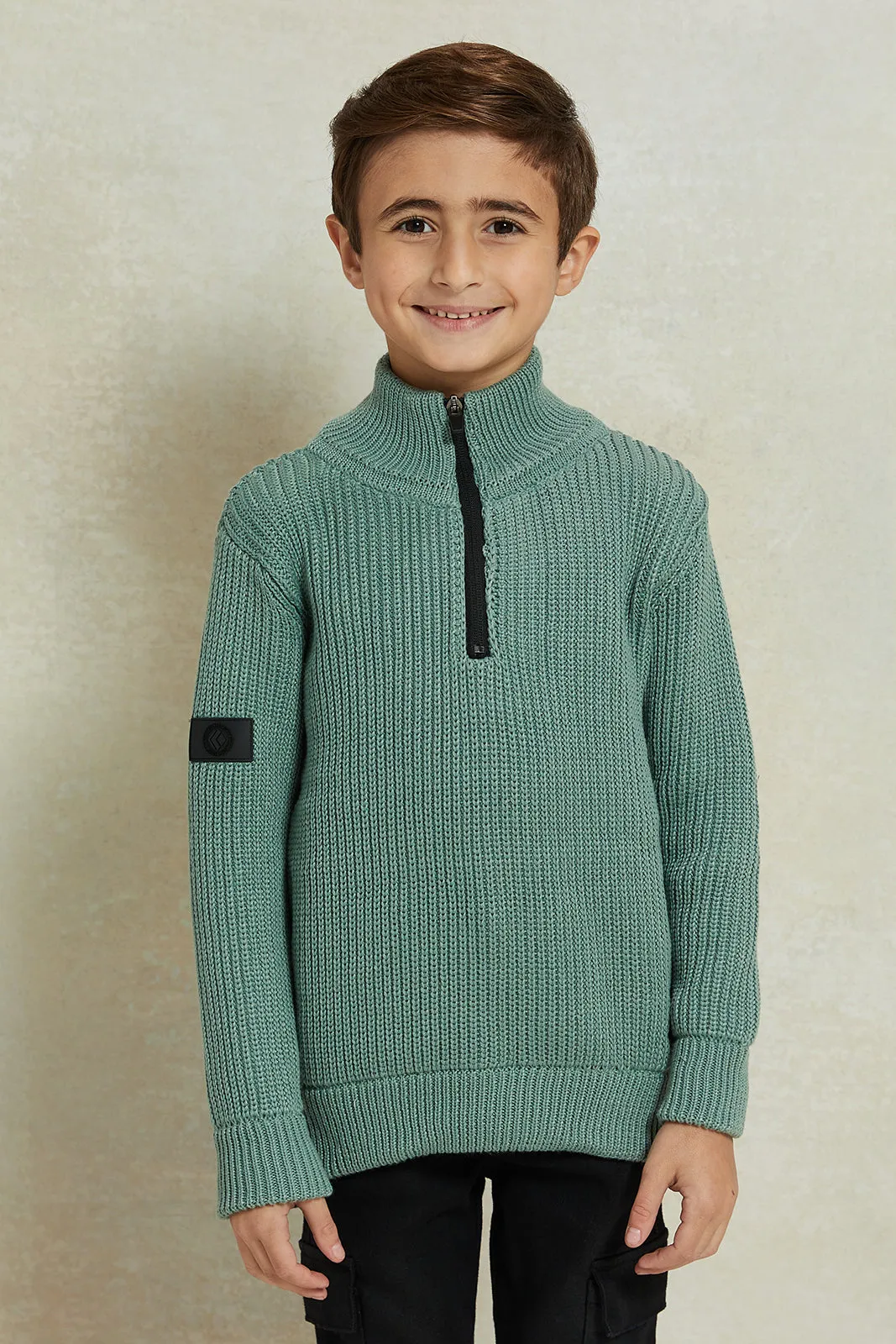 Boys Green Zip Placket Pullover