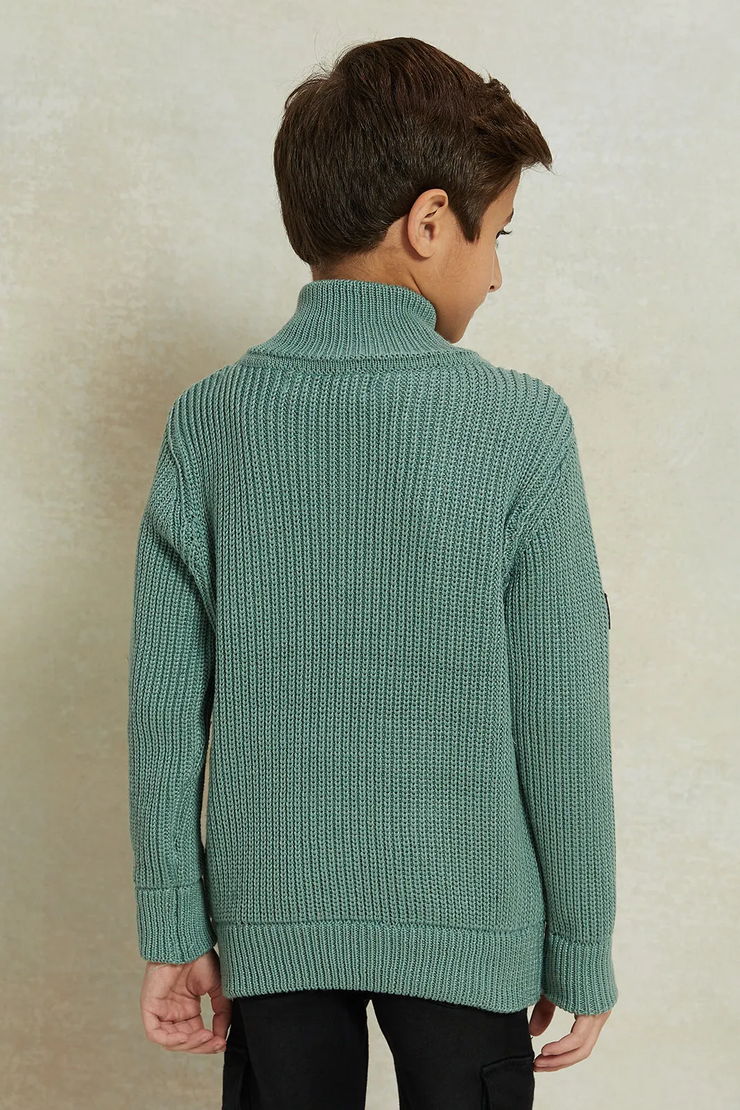 Boys Green Zip Placket Pullover