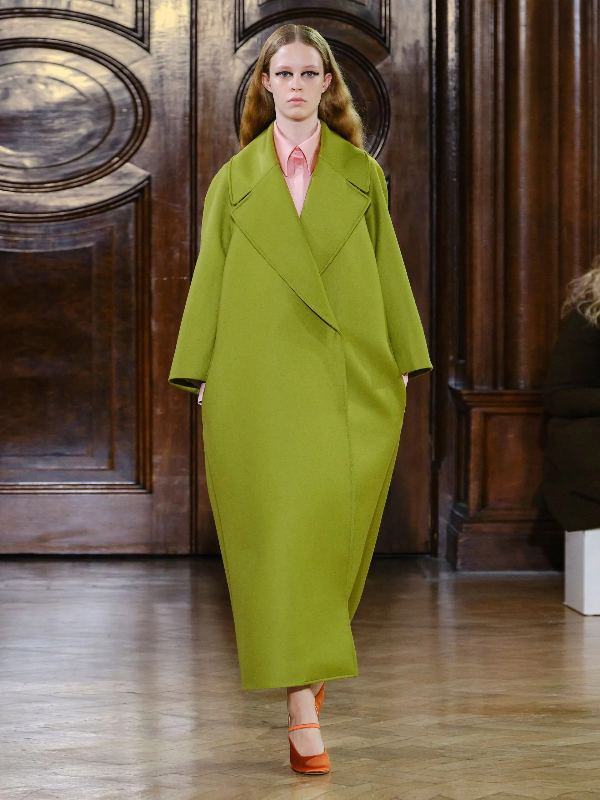 Chartreuse flanella oversized belted Lupo coat