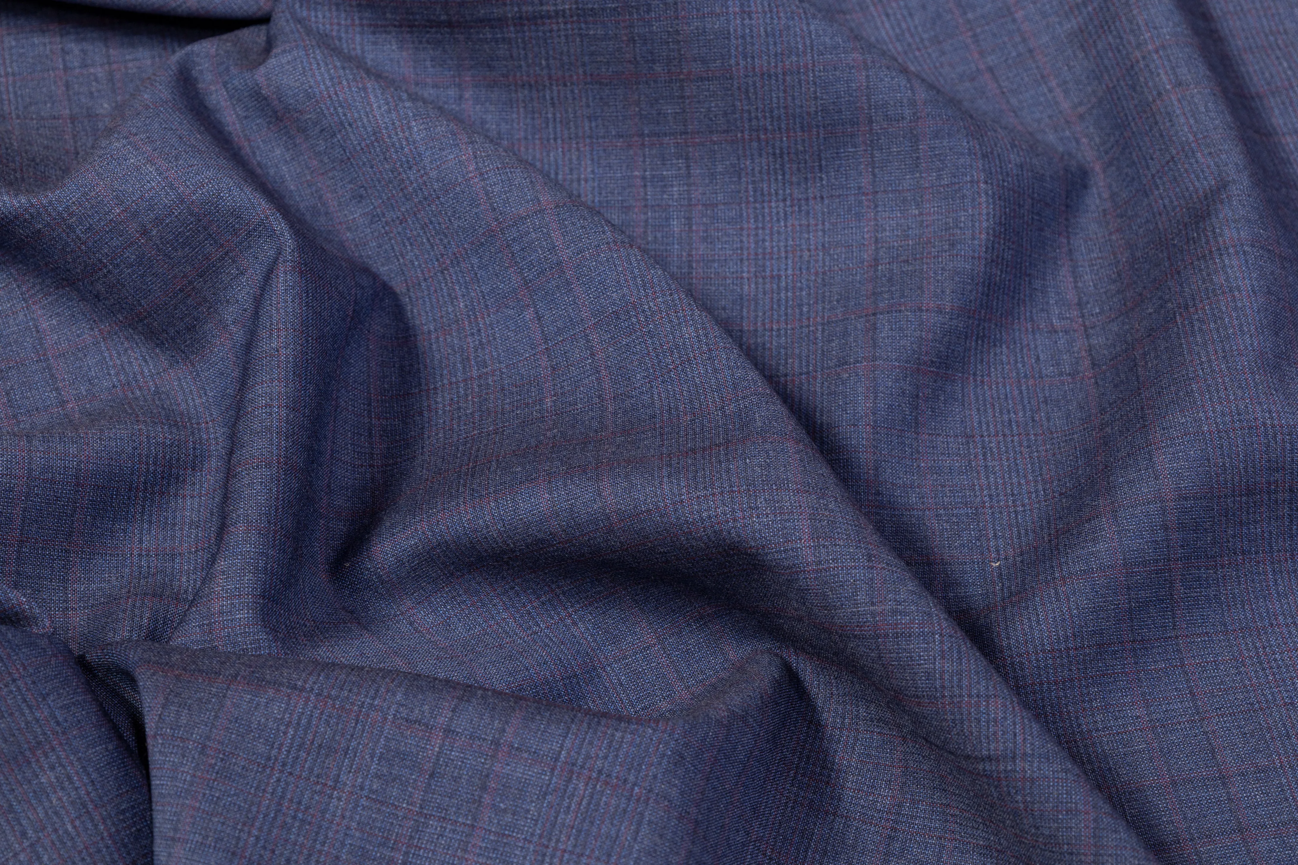 Checked Italian Wool Suiting - Blue