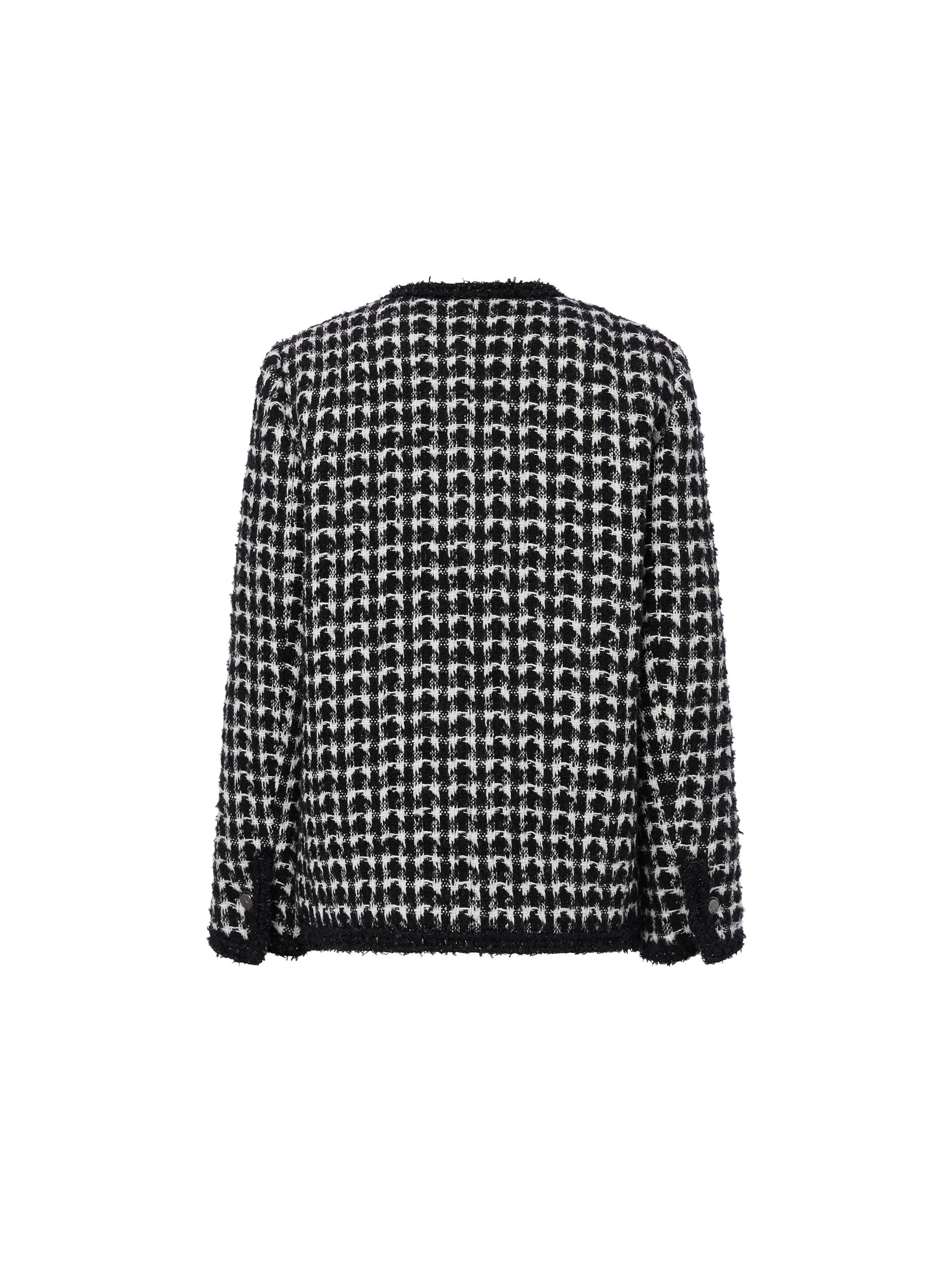 Collarless Checked Tweed Jacket