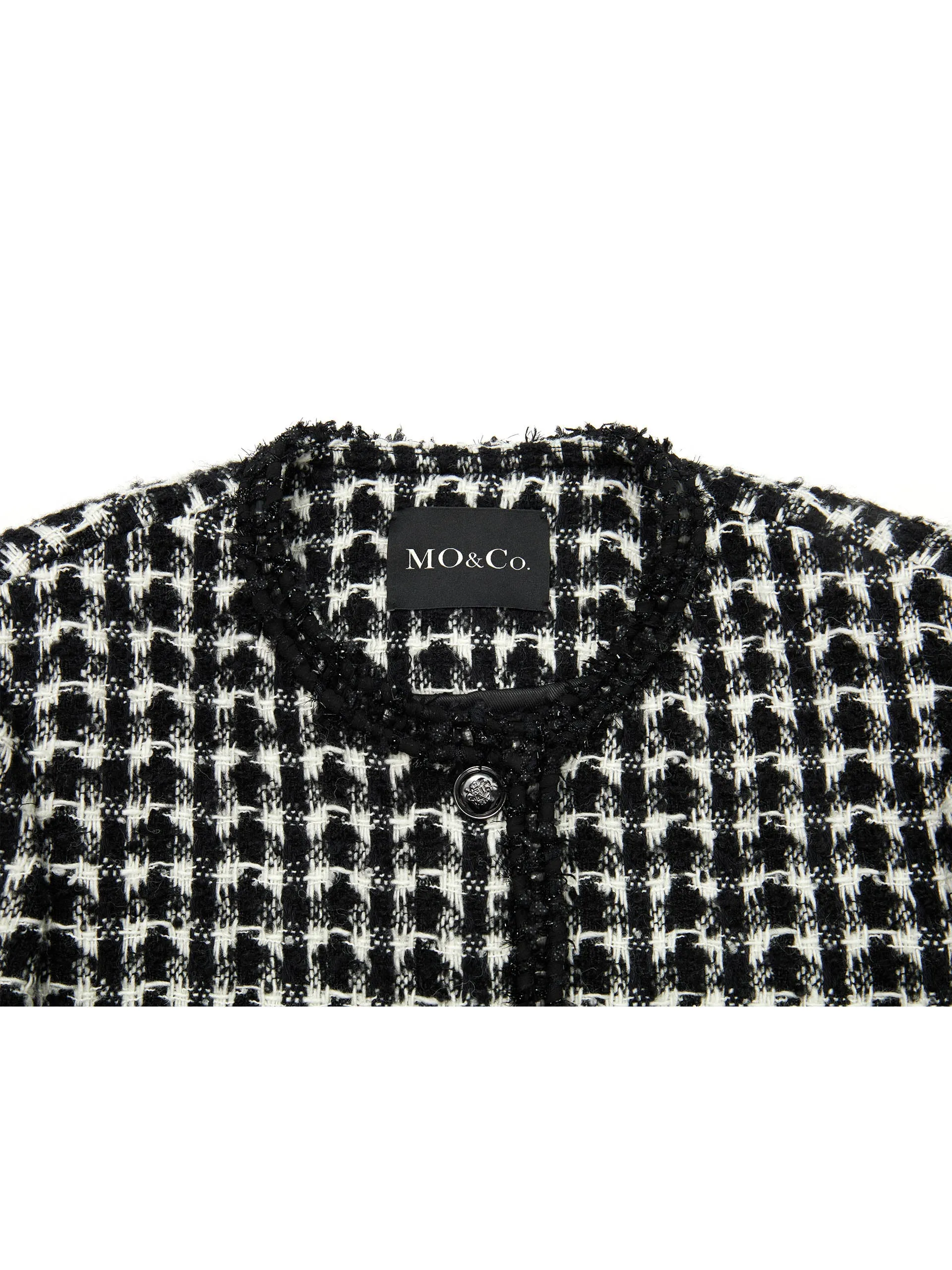 Collarless Checked Tweed Jacket