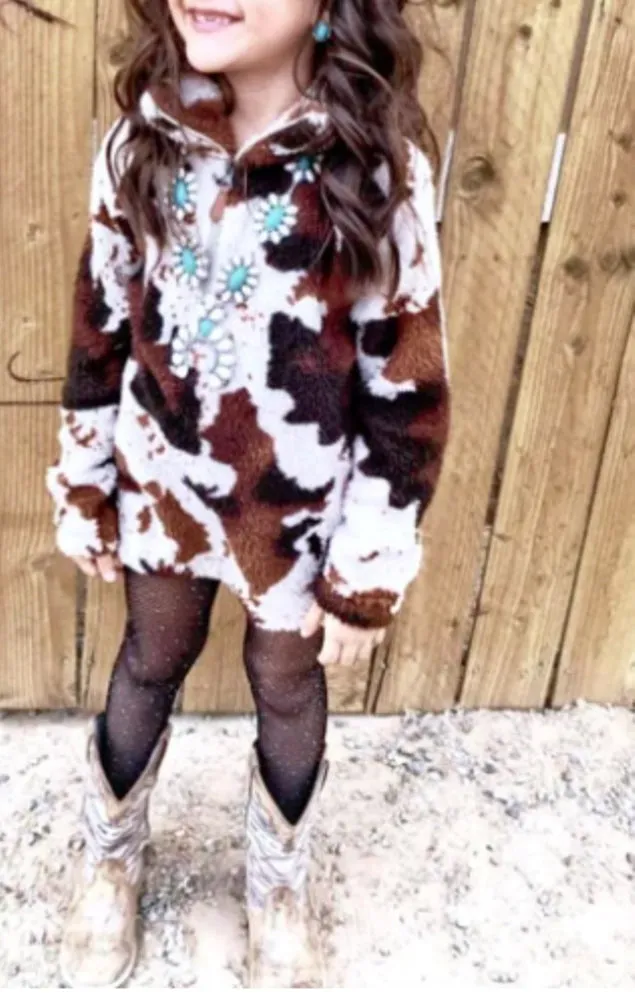 Country Charm Cow Print Sherpa Sweater Pullover for Your Precious Babe