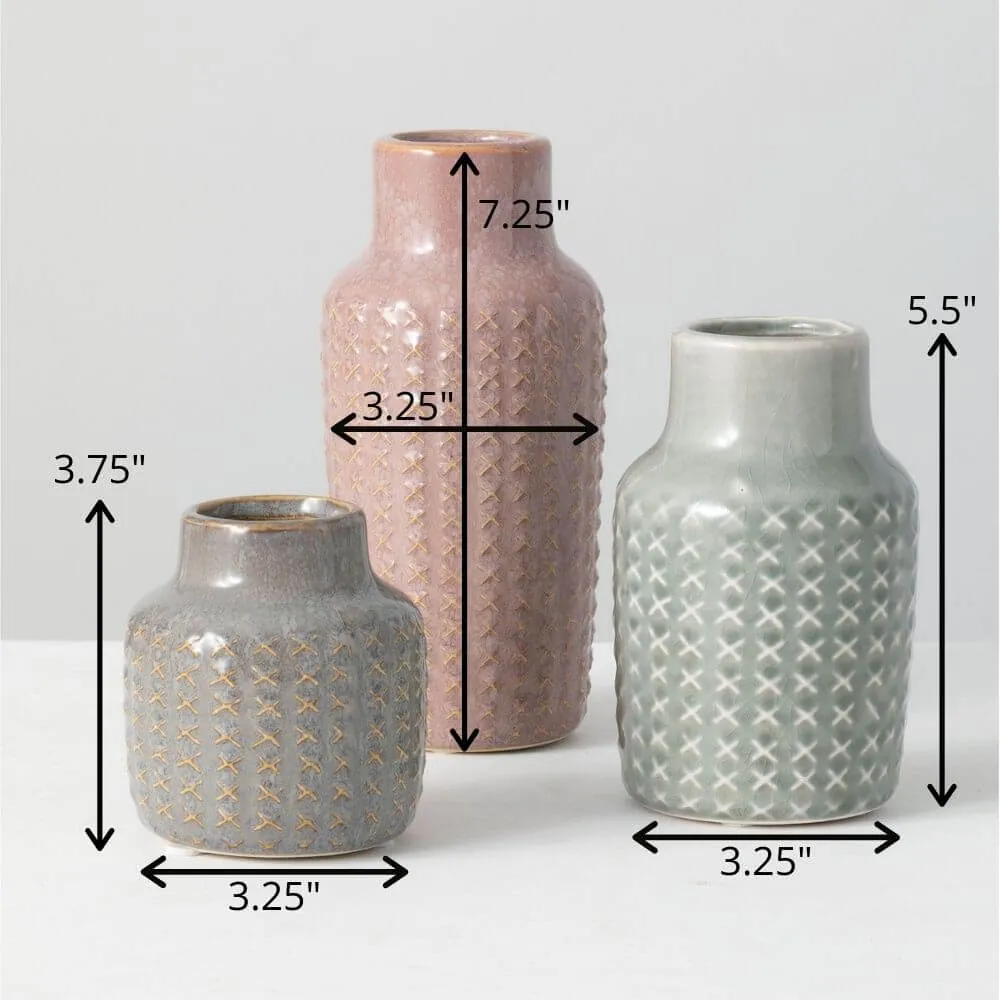 Crosshatch Pattern Vase Set