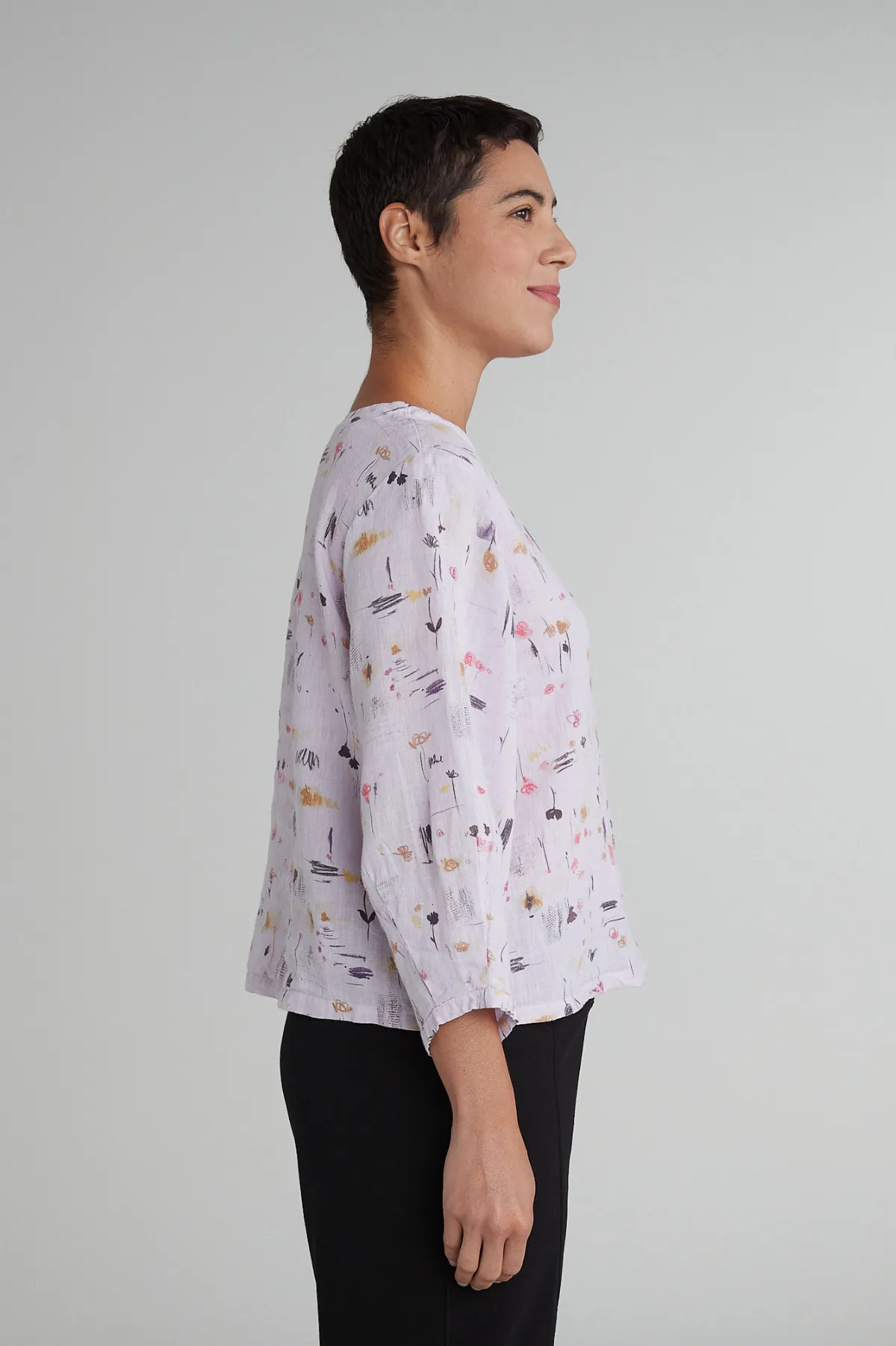 Cut Loose Linen Graffiti Lantern Sleeve Top Spring 2025- Special Order