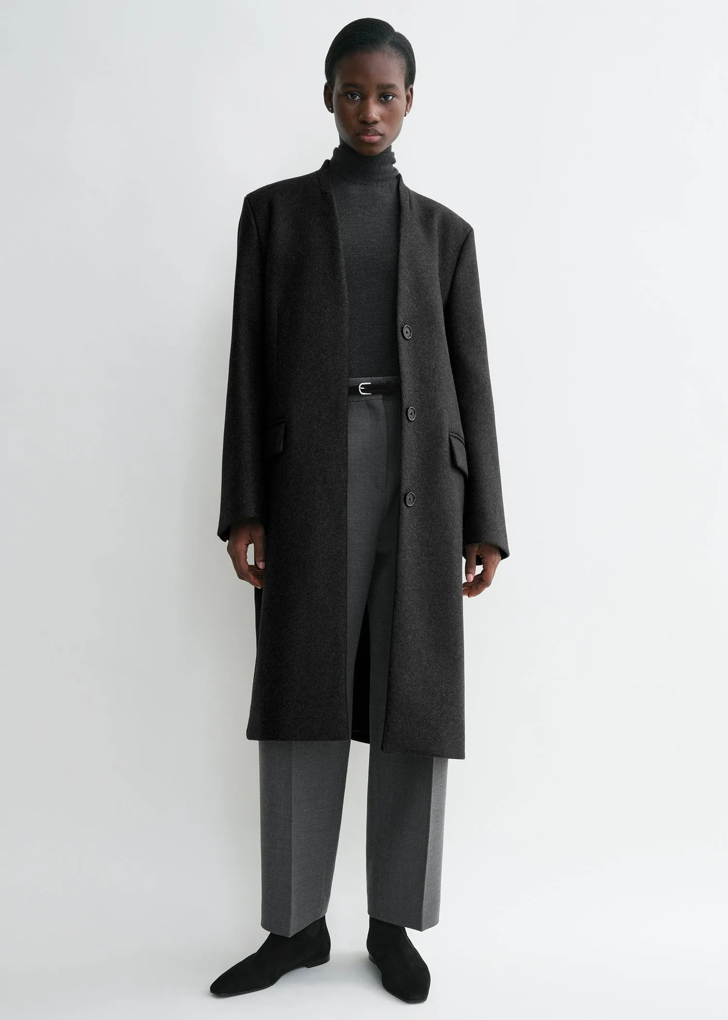 Deep pleat coat charcoal melange