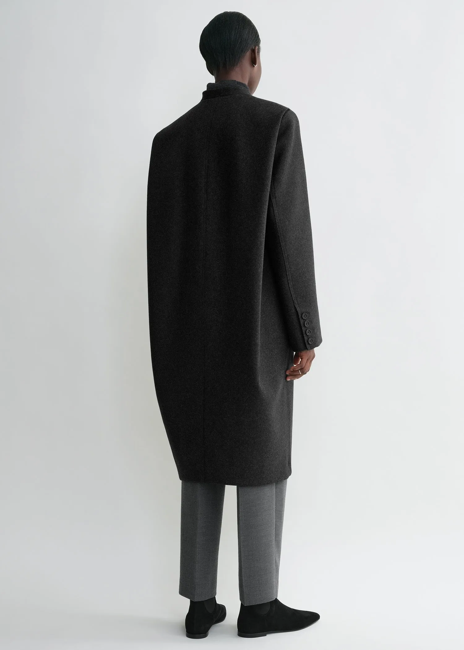 Deep pleat coat charcoal melange