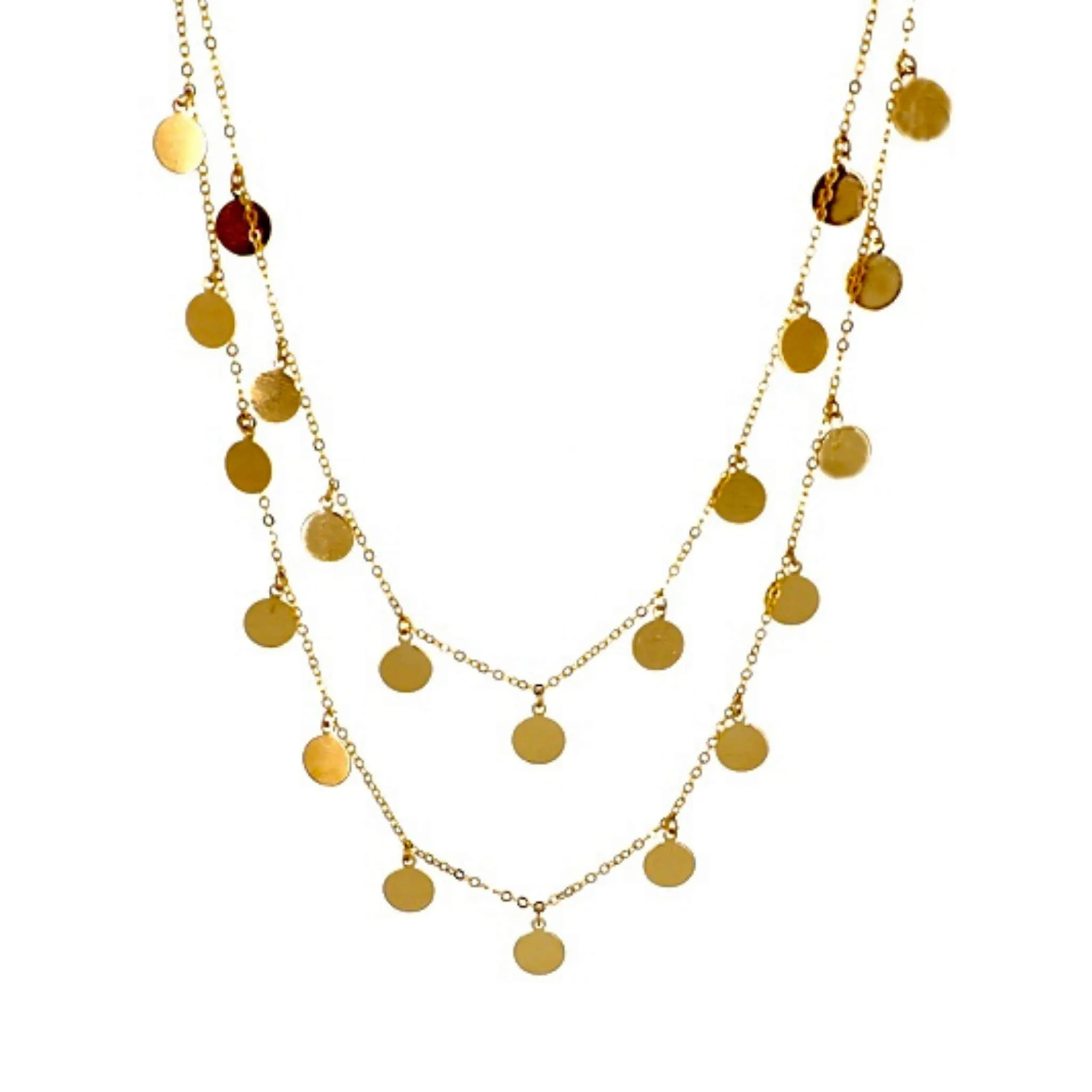 Double Chain Gold Disc Layered Necklace