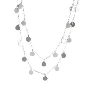 Double Chain Silver Disc Layered Necklace