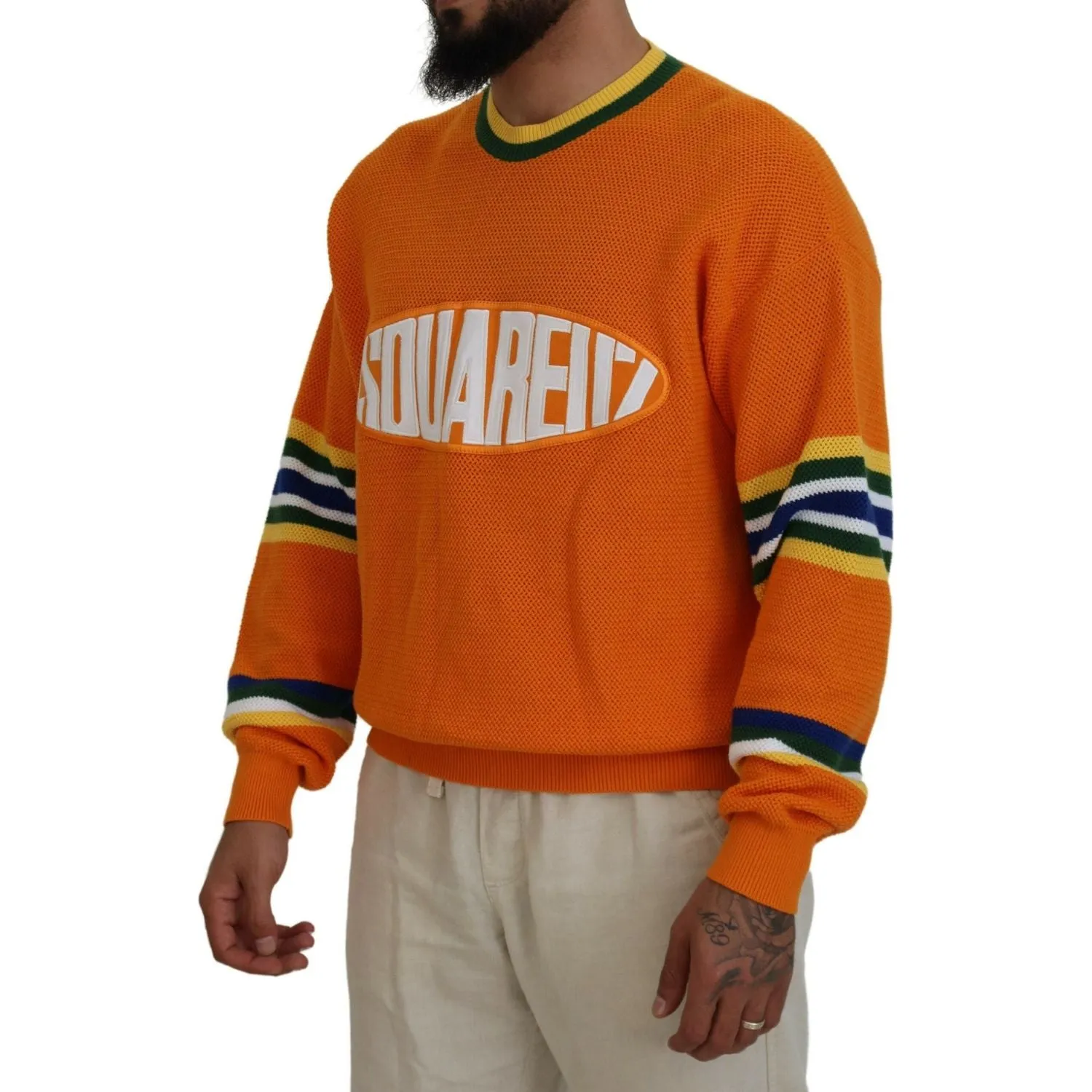 Dsquared² Orange Printed Long Sleeves Men Pullover Sweater