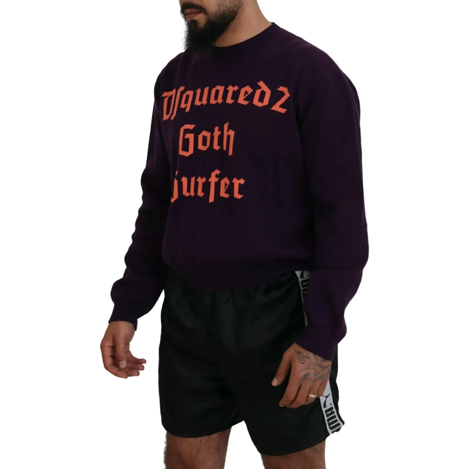 Dsquared² Purple Cotton Printed Men Pullover Sweater