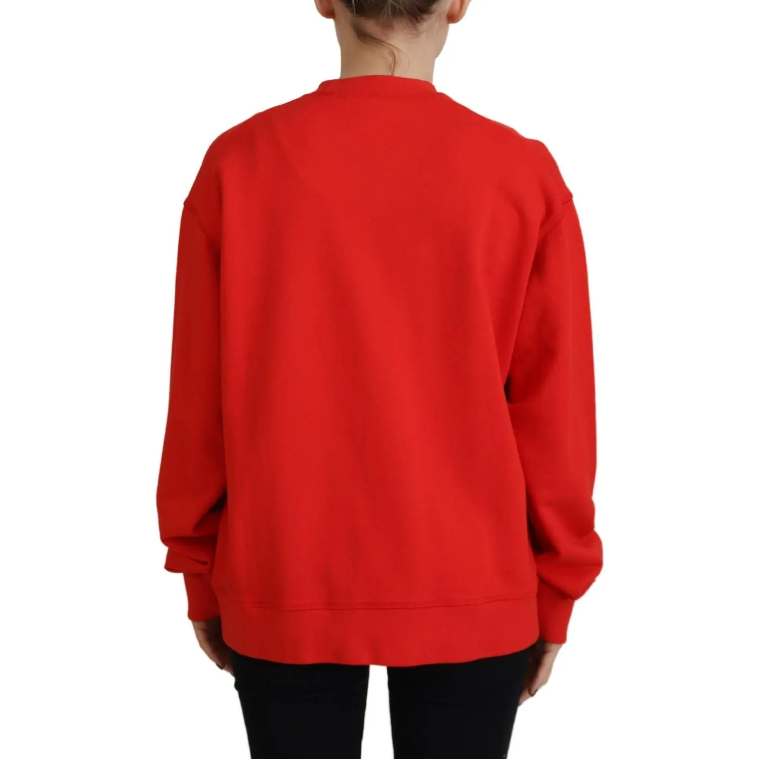 Dsquared² Red Cotton Printed Crew Neck Long Sleeve Sweater