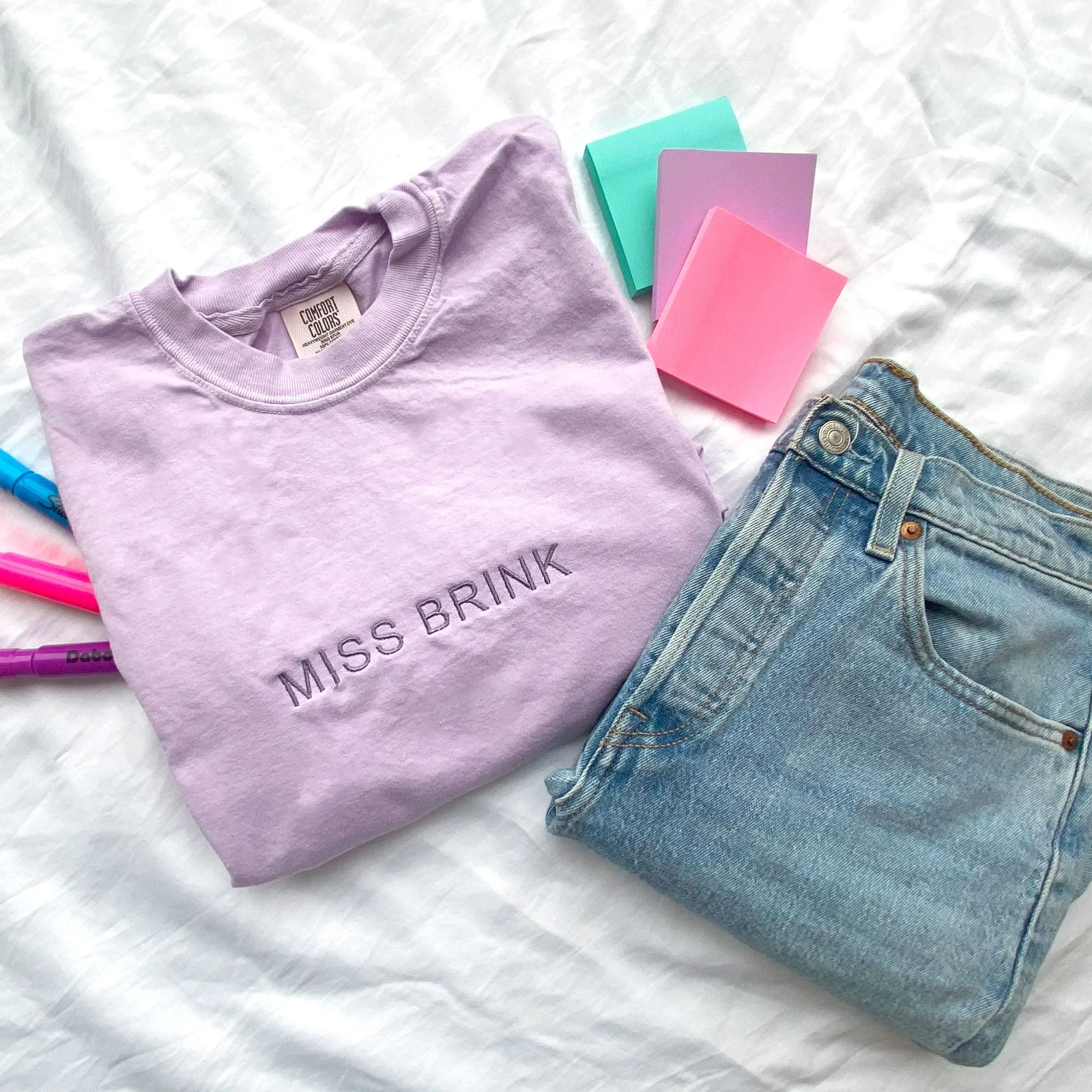 Embroidered Minimal Name Comfort Colors T-Shirt