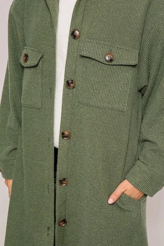 Forest Green Soft And Cozy Oversized Waffle Jacket