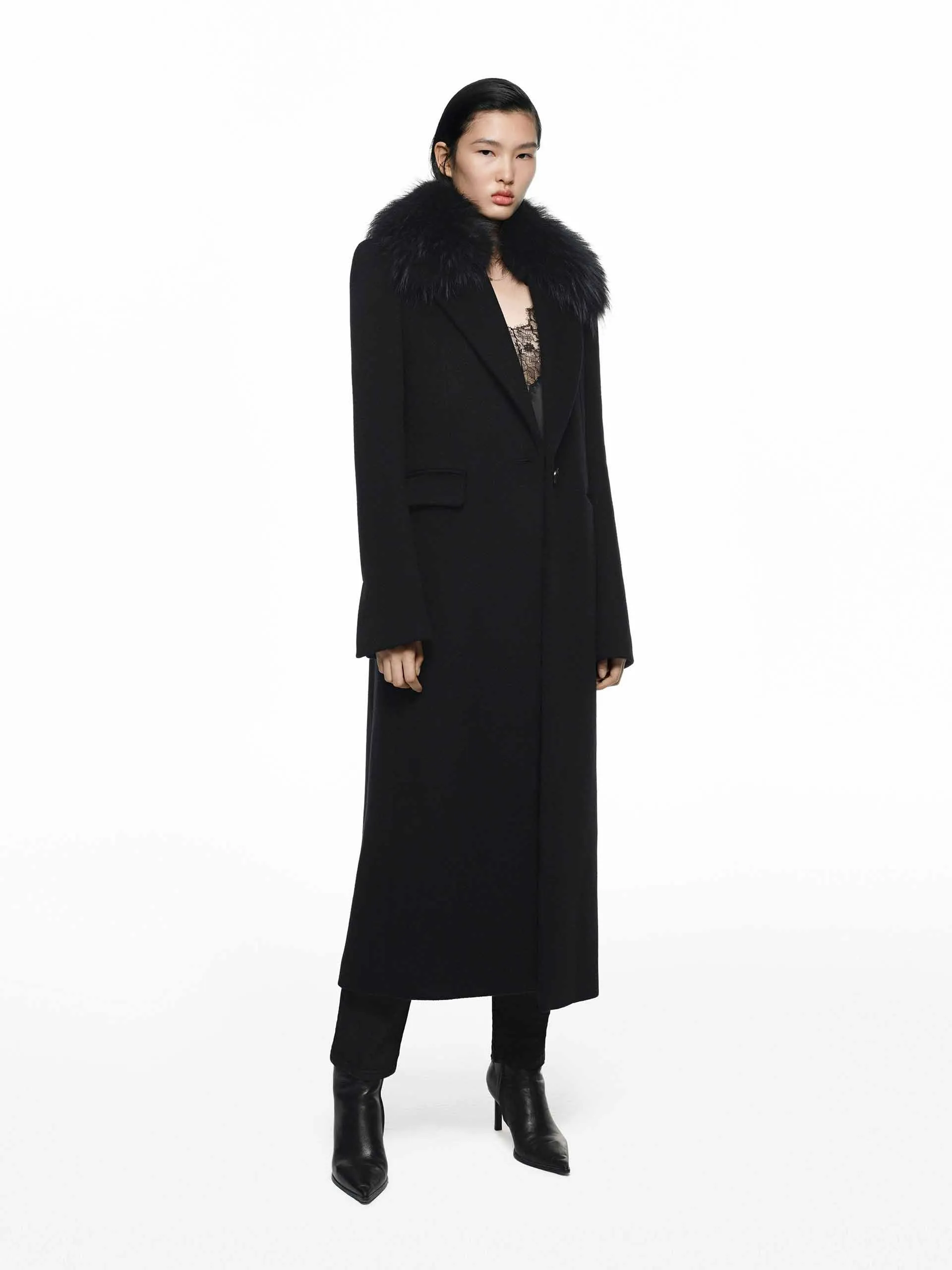 Fur Collar Structured Coat