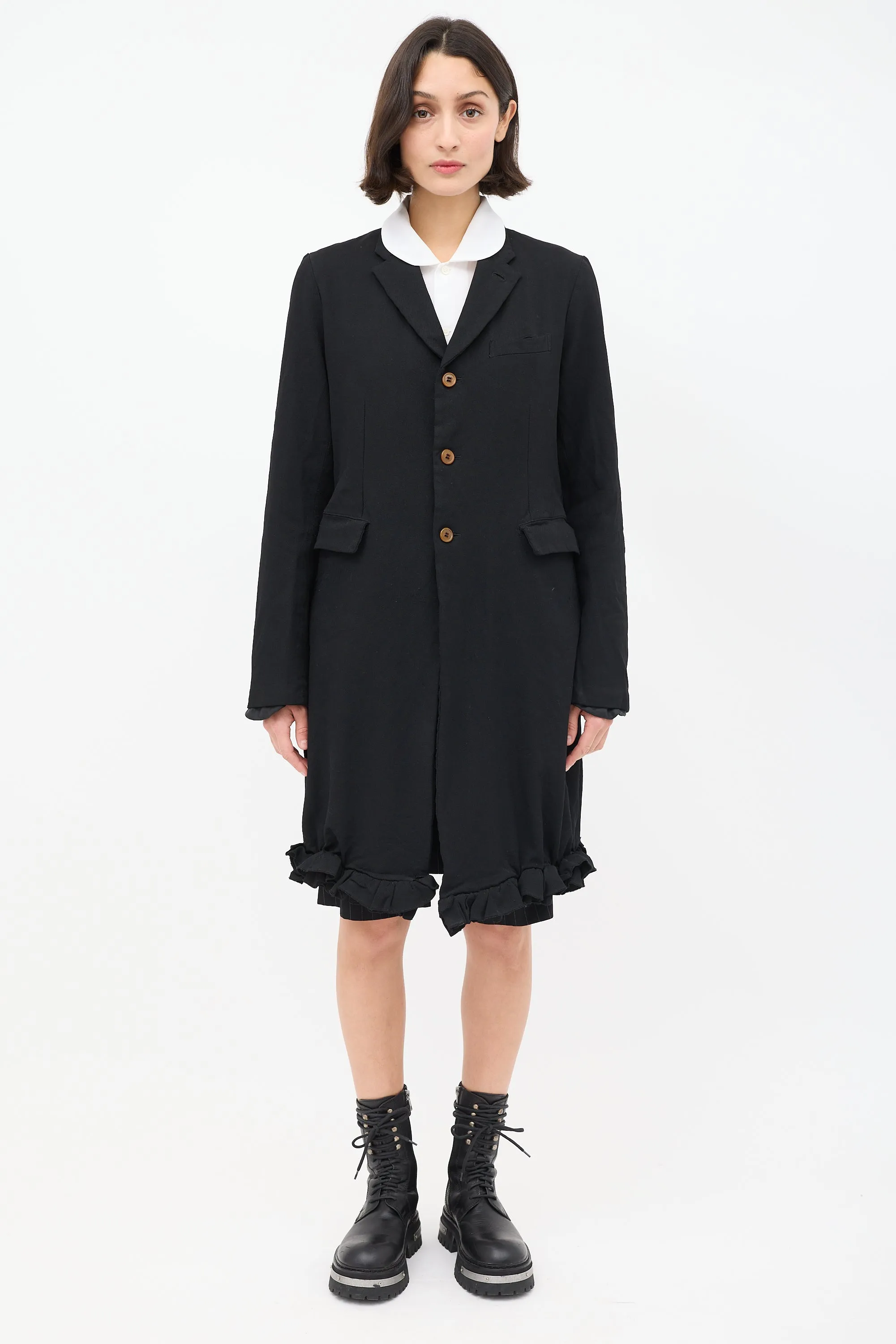 FW 2011 Black Ruffle Hem Mid Length Coat