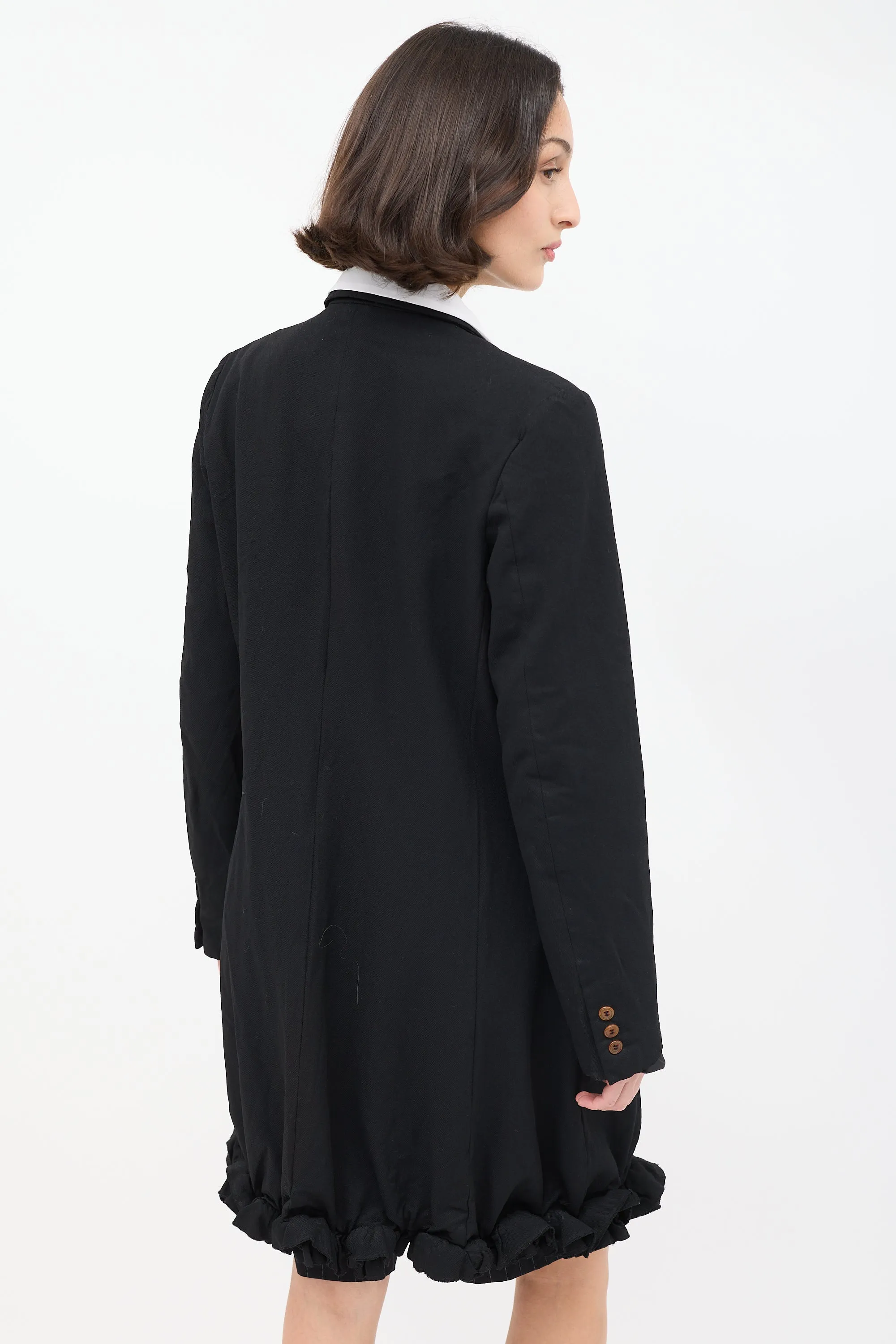 FW 2011 Black Ruffle Hem Mid Length Coat