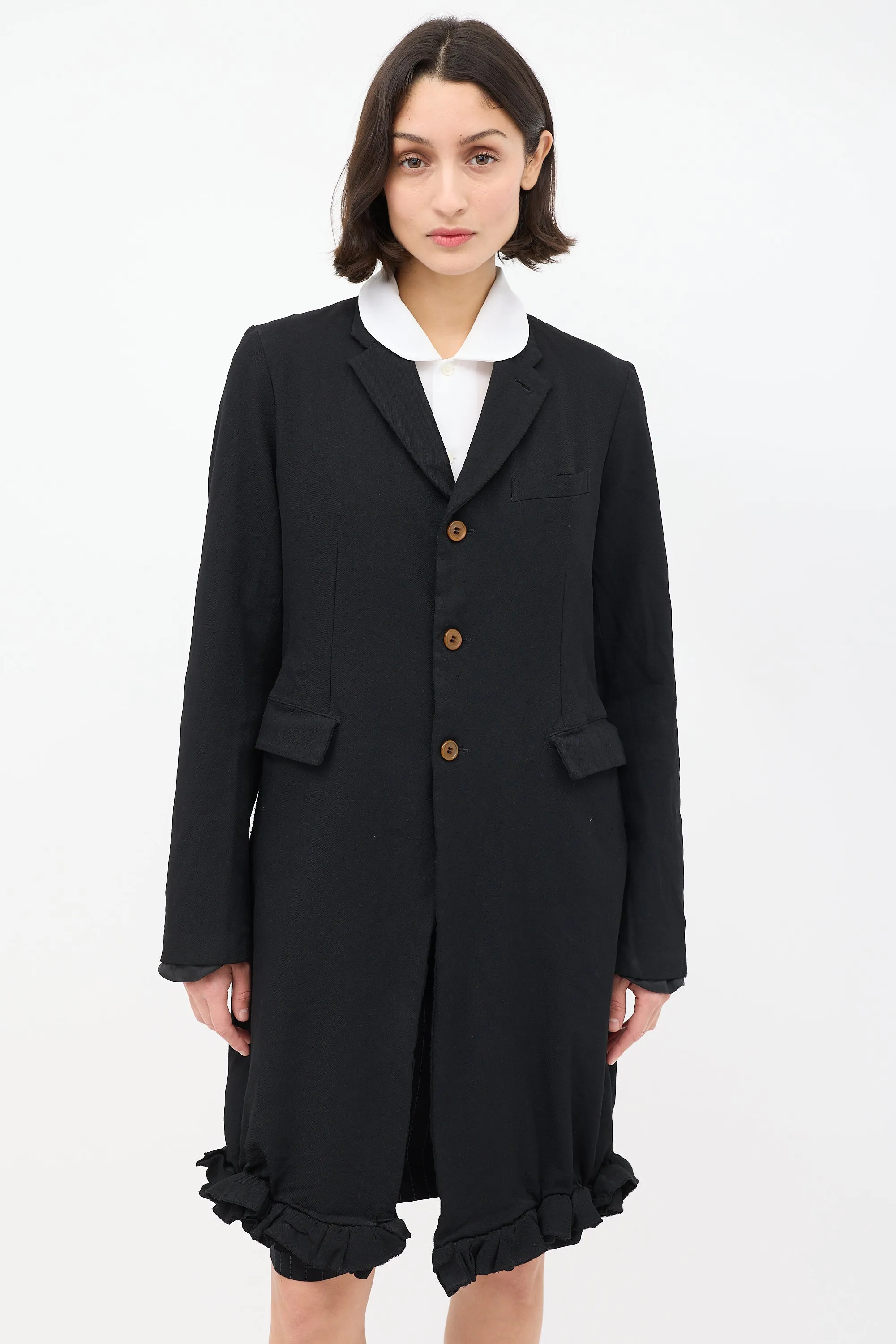 FW 2011 Black Ruffle Hem Mid Length Coat