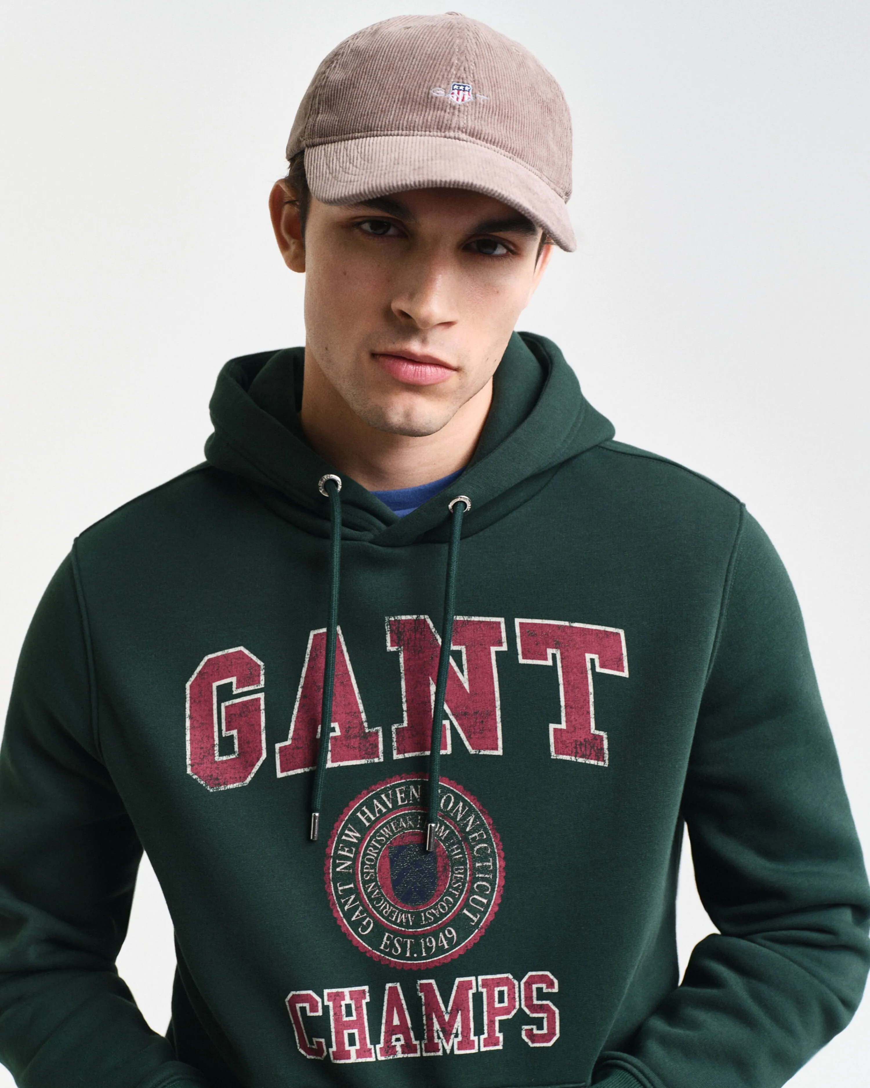 Gant Men Green Printed Hooded Full Sleeves Pullover Style Sweatshirt