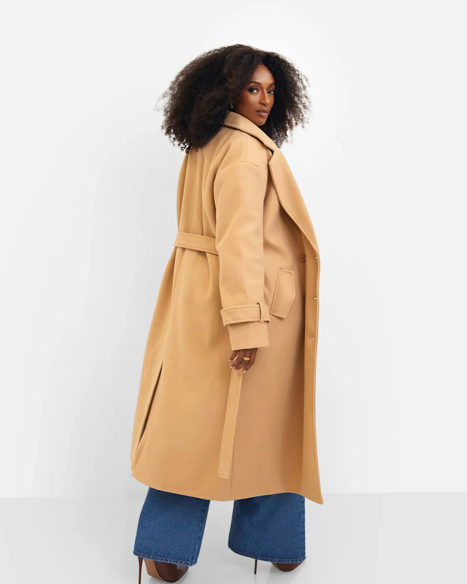 Hazel Structured Belted Coat - Tan | Brown