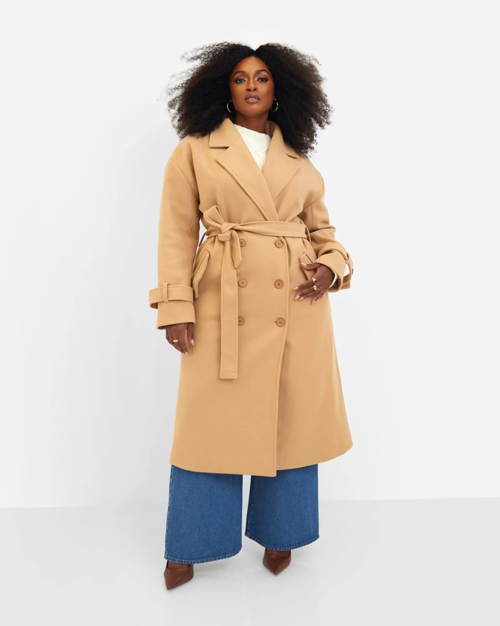 Hazel Structured Belted Coat - Tan | Brown