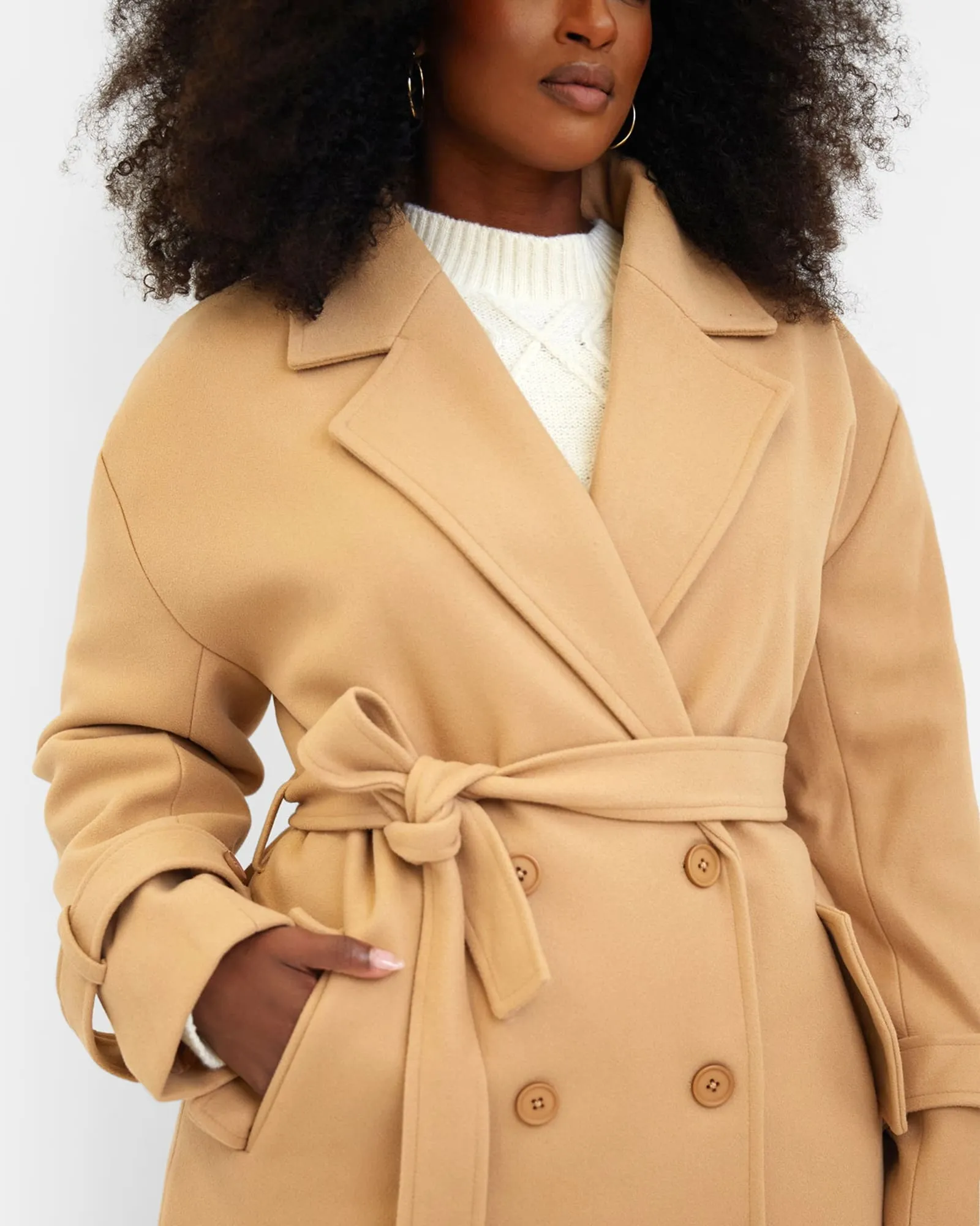 Hazel Structured Belted Coat - Tan | Brown