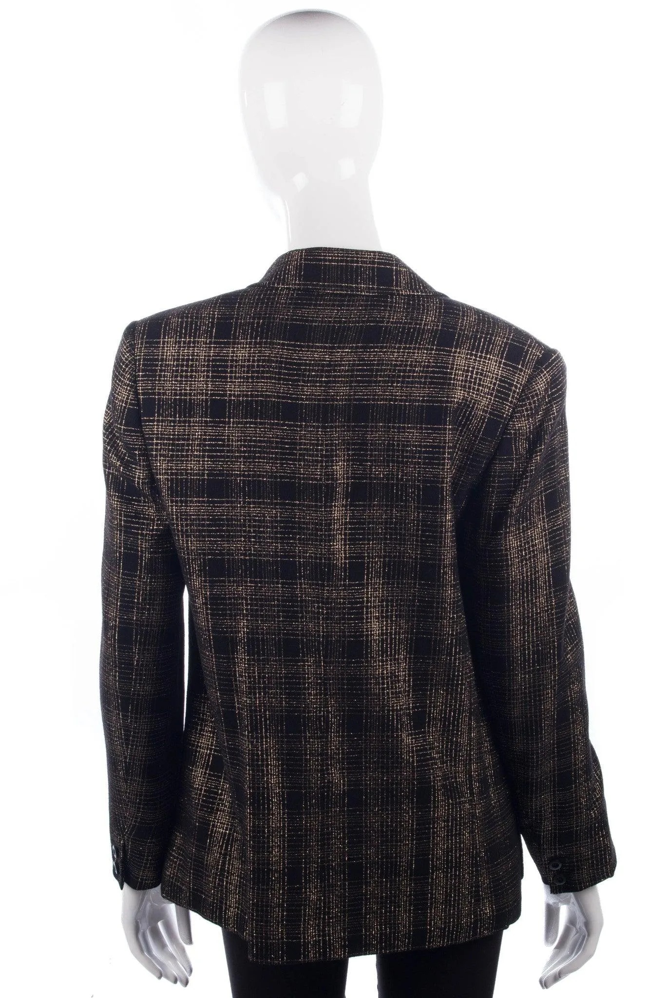 Jaeger Vintage Jacket Black with Gold and Silver Check Design Size 14