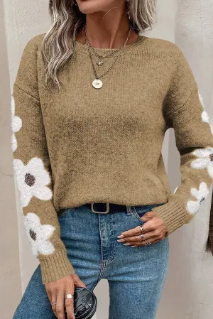 Jet Stream Flower Sleeve Drop Shoulder Sweater