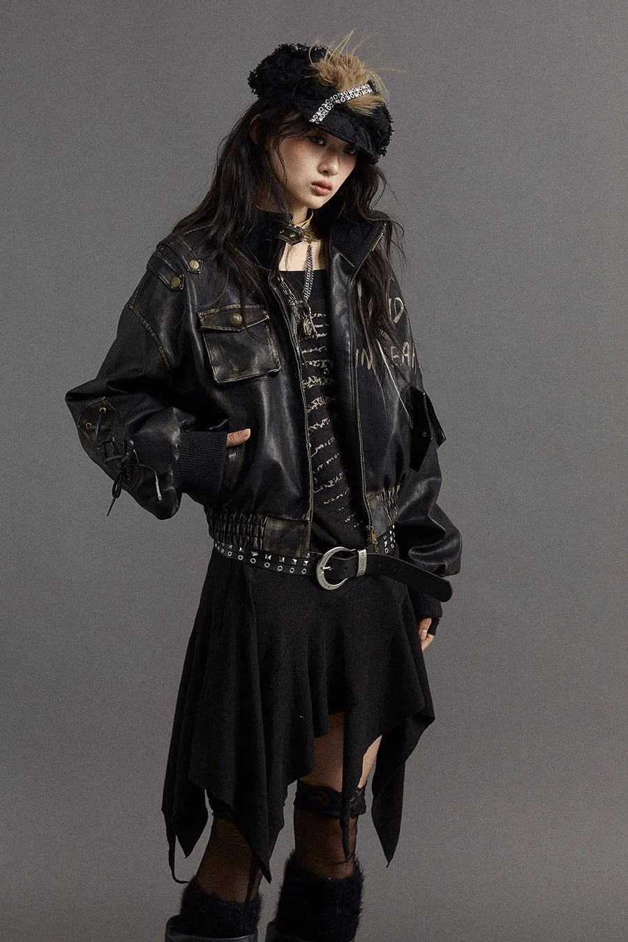 Lace-Up Leather Coat