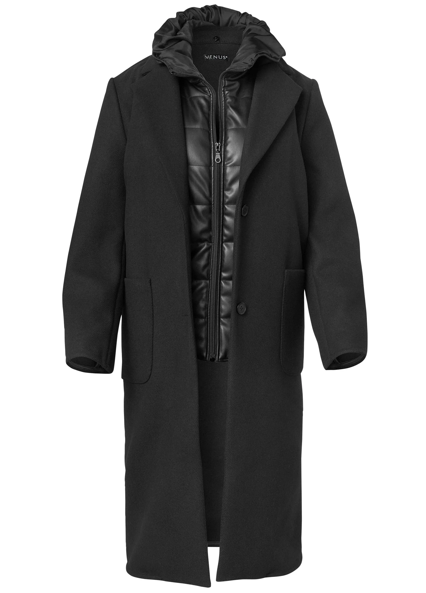 Layered Coat And Vest Set - Black