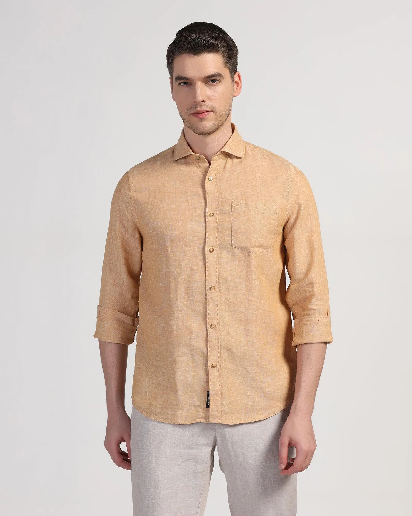 Linen Casual Beige Solid Shirt - Stefan