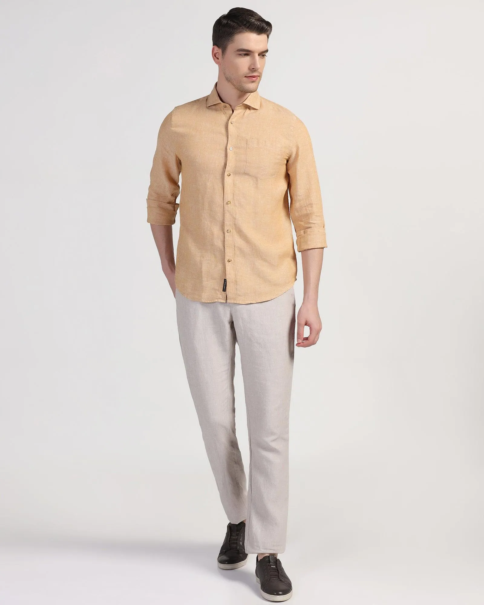 Linen Casual Beige Solid Shirt - Stefan