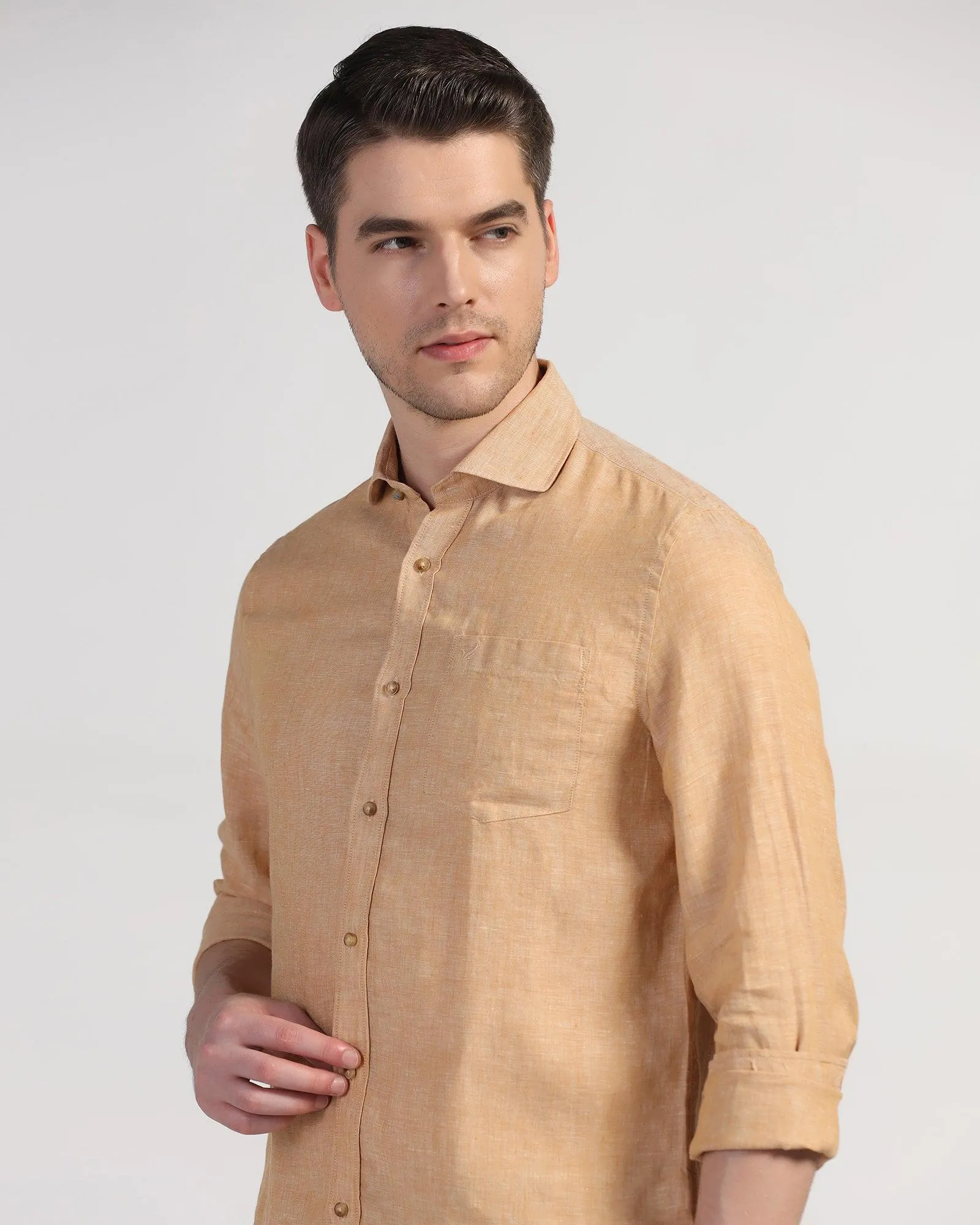 Linen Casual Beige Solid Shirt - Stefan